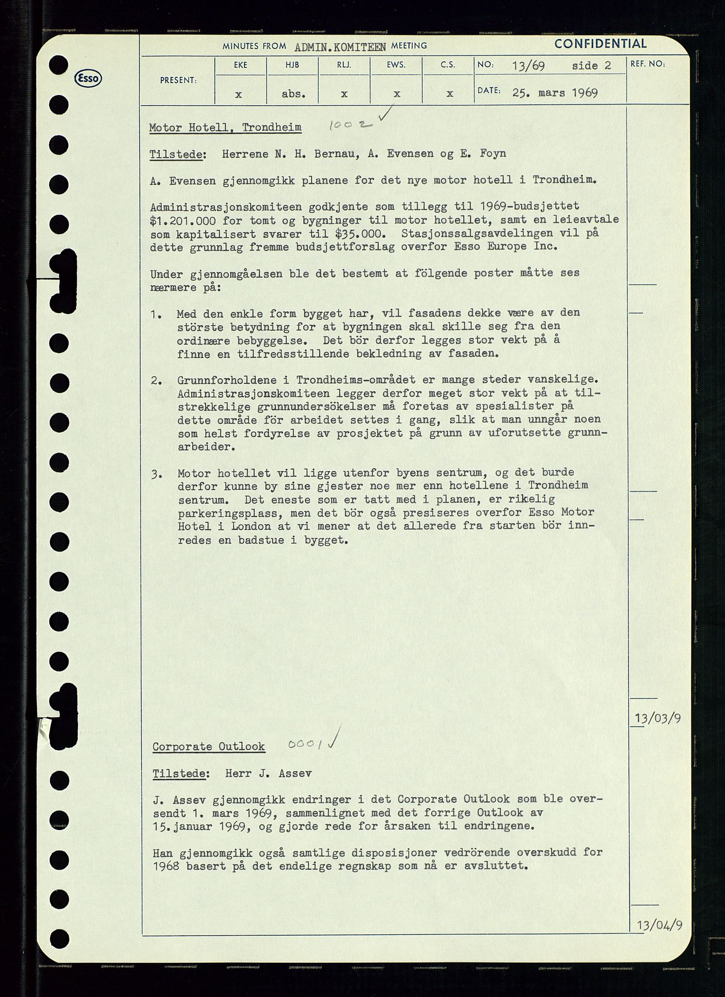 Pa 0982 - Esso Norge A/S, AV/SAST-A-100448/A/Aa/L0003/0001: Den administrerende direksjon Board minutes (styrereferater) og Bedriftforsamlingsprotokoll / Den administrerende direksjon Board minutes (styrereferater), 1969, s. 67