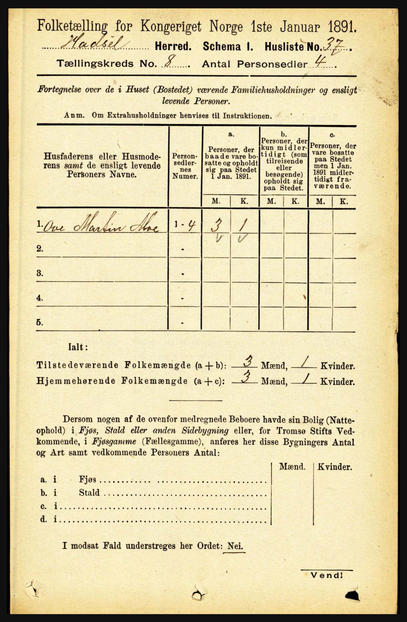 RA, Folketelling 1891 for 1866 Hadsel herred, 1891, s. 3568