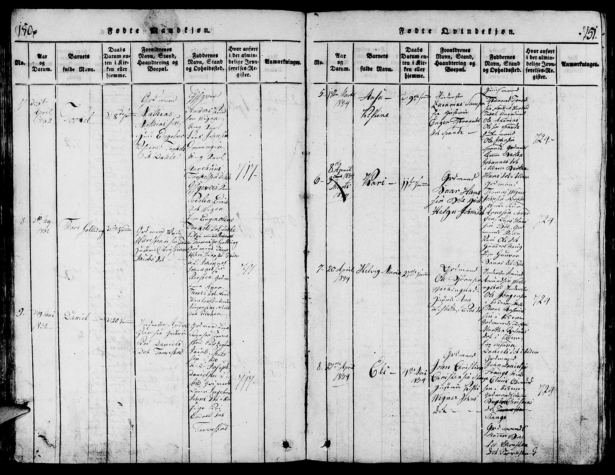 Torvastad sokneprestkontor, AV/SAST-A -101857/H/Ha/Hab/L0001: Klokkerbok nr. B 1 /1, 1817-1835, s. 150-151