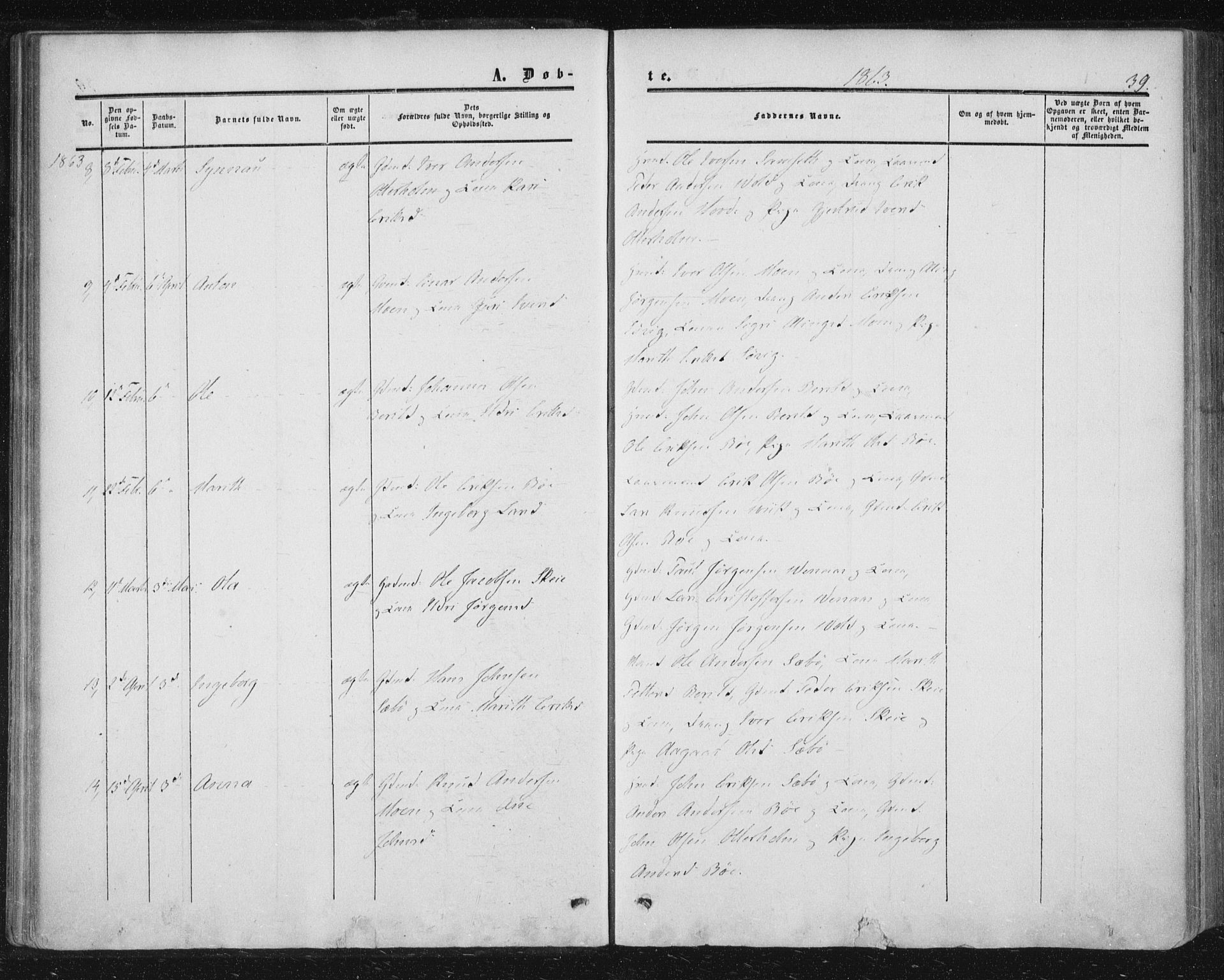 Ministerialprotokoller, klokkerbøker og fødselsregistre - Møre og Romsdal, AV/SAT-A-1454/543/L0562: Ministerialbok nr. 543A02, 1854-1884, s. 39