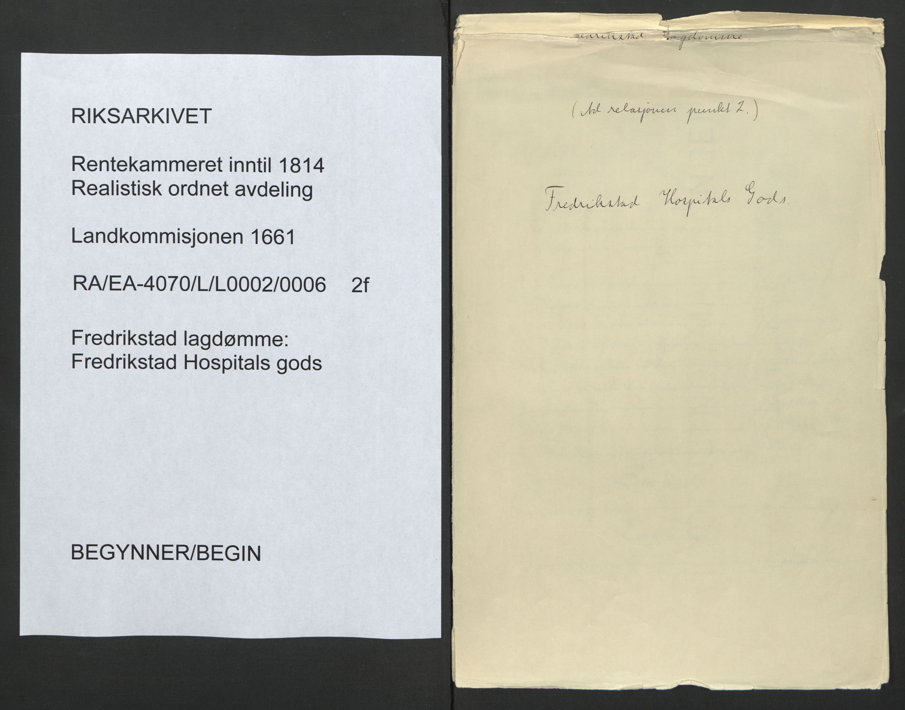 Rentekammeret inntil 1814, Realistisk ordnet avdeling, RA/EA-4070/L/L0002/0006: Fredrikstad lagdømme: / Fredrikstad Hospitals gods, 1661