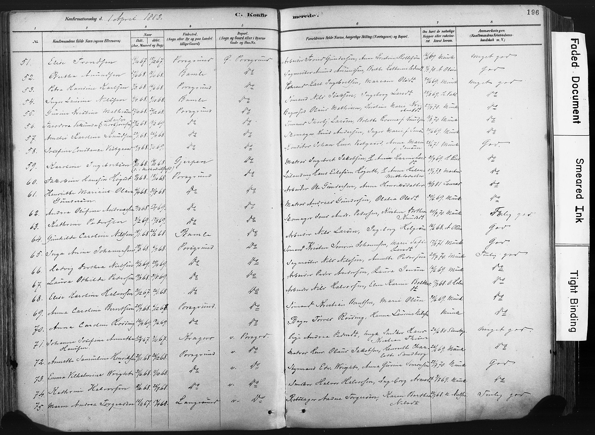 Porsgrunn kirkebøker , AV/SAKO-A-104/F/Fa/L0008: Ministerialbok nr. 8, 1878-1895, s. 196