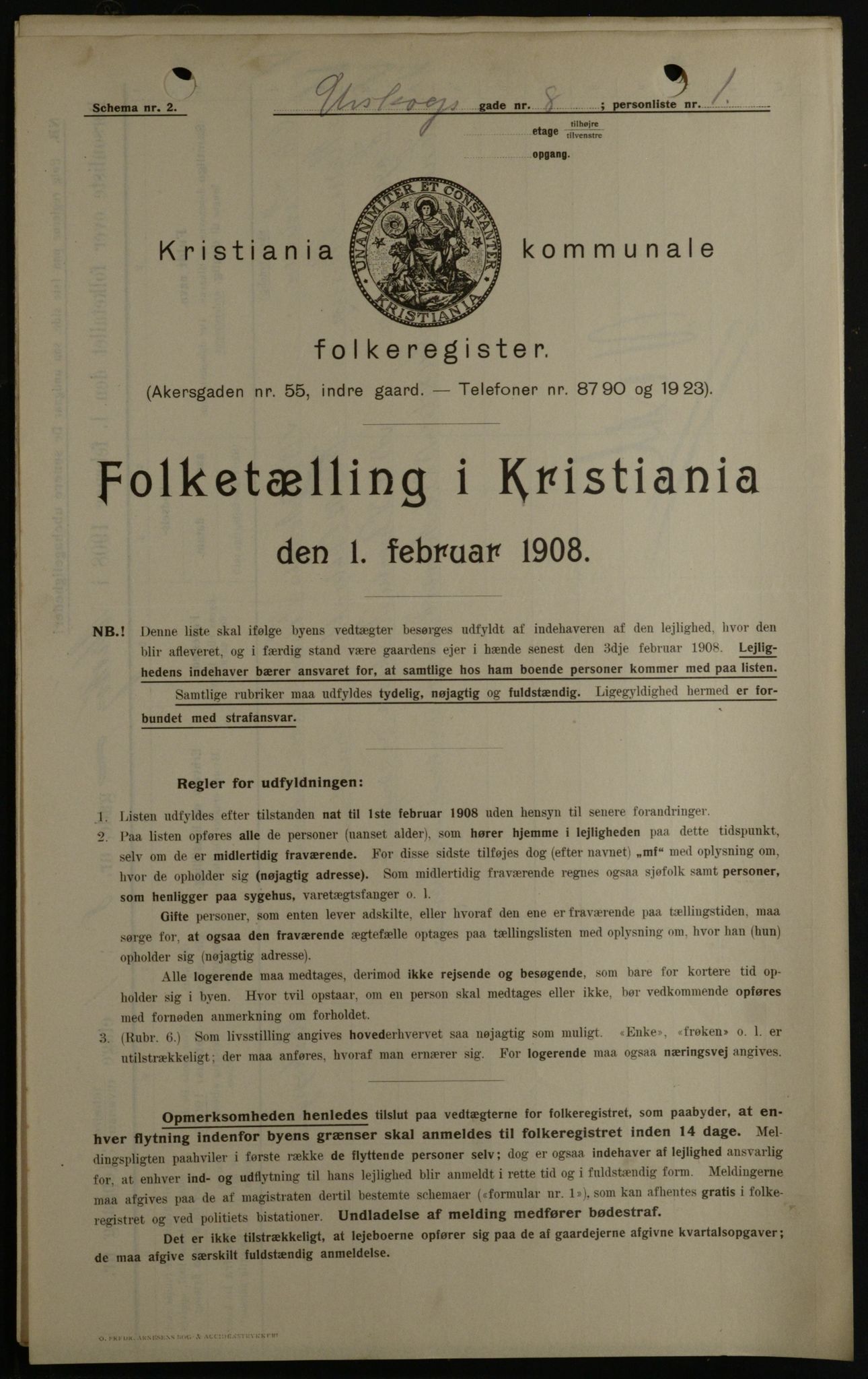 OBA, Kommunal folketelling 1.2.1908 for Kristiania kjøpstad, 1908, s. 2665