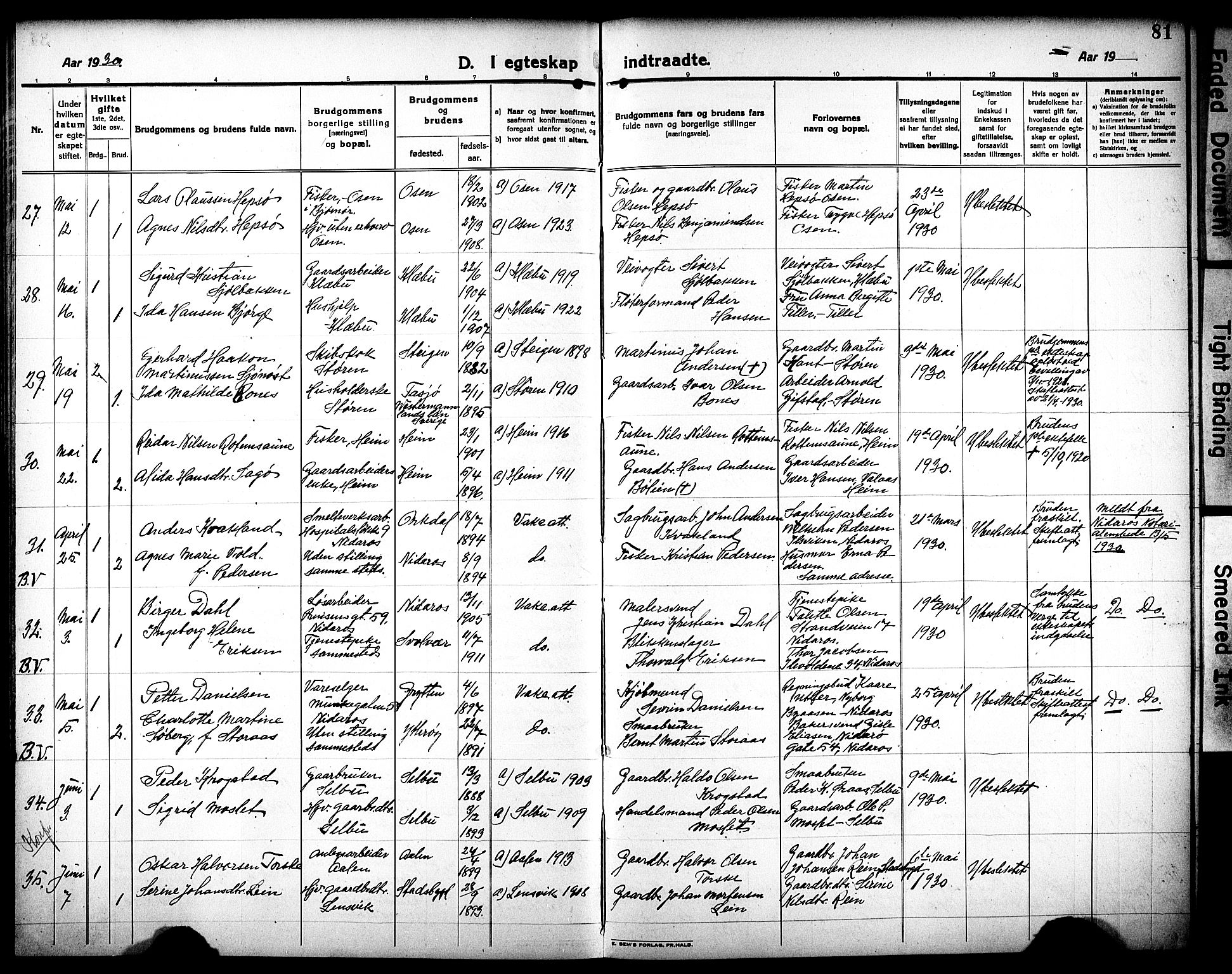 Ministerialprotokoller, klokkerbøker og fødselsregistre - Sør-Trøndelag, AV/SAT-A-1456/602/L0149: Klokkerbok nr. 602C17, 1919-1932, s. 81
