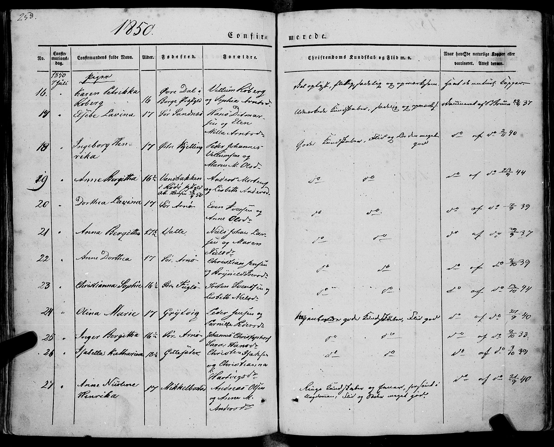 Ministerialprotokoller, klokkerbøker og fødselsregistre - Nordland, SAT/A-1459/805/L0097: Ministerialbok nr. 805A04, 1837-1861, s. 258