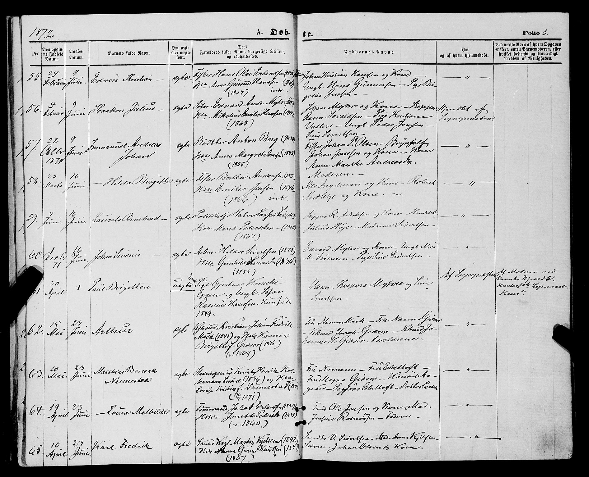 Tromsø sokneprestkontor/stiftsprosti/domprosti, AV/SATØ-S-1343/G/Ga/L0013kirke: Ministerialbok nr. 13, 1872-1877, s. 6