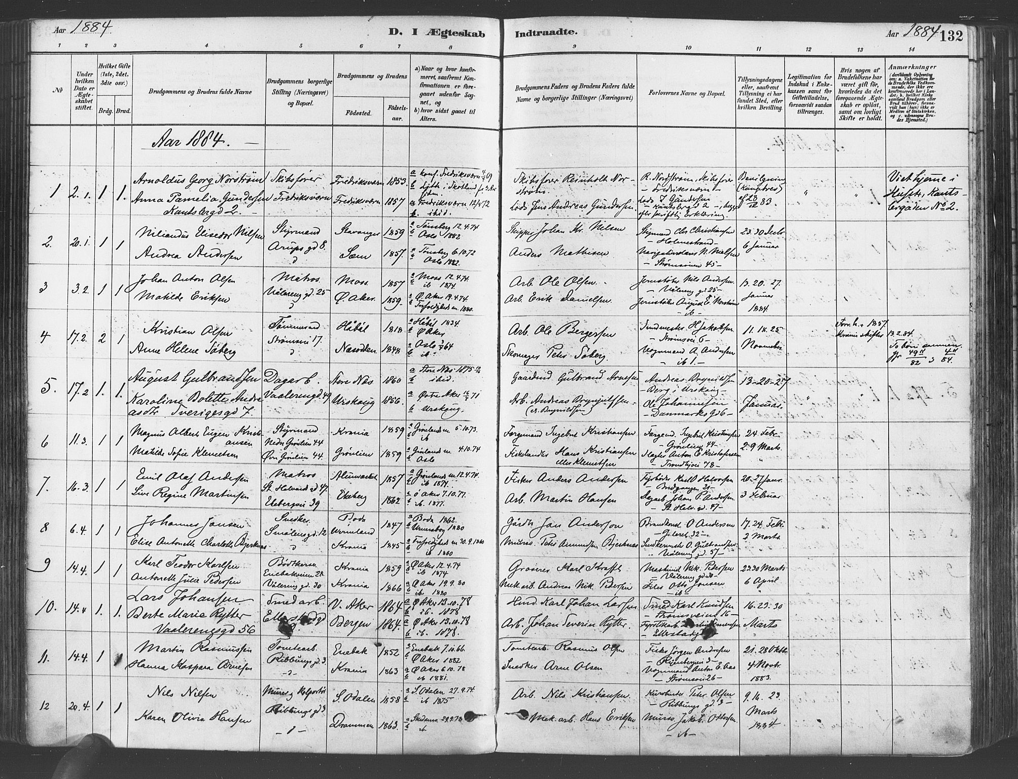 Gamlebyen prestekontor Kirkebøker, AV/SAO-A-10884/F/Fa/L0006: Ministerialbok nr. 6, 1881-1890, s. 132