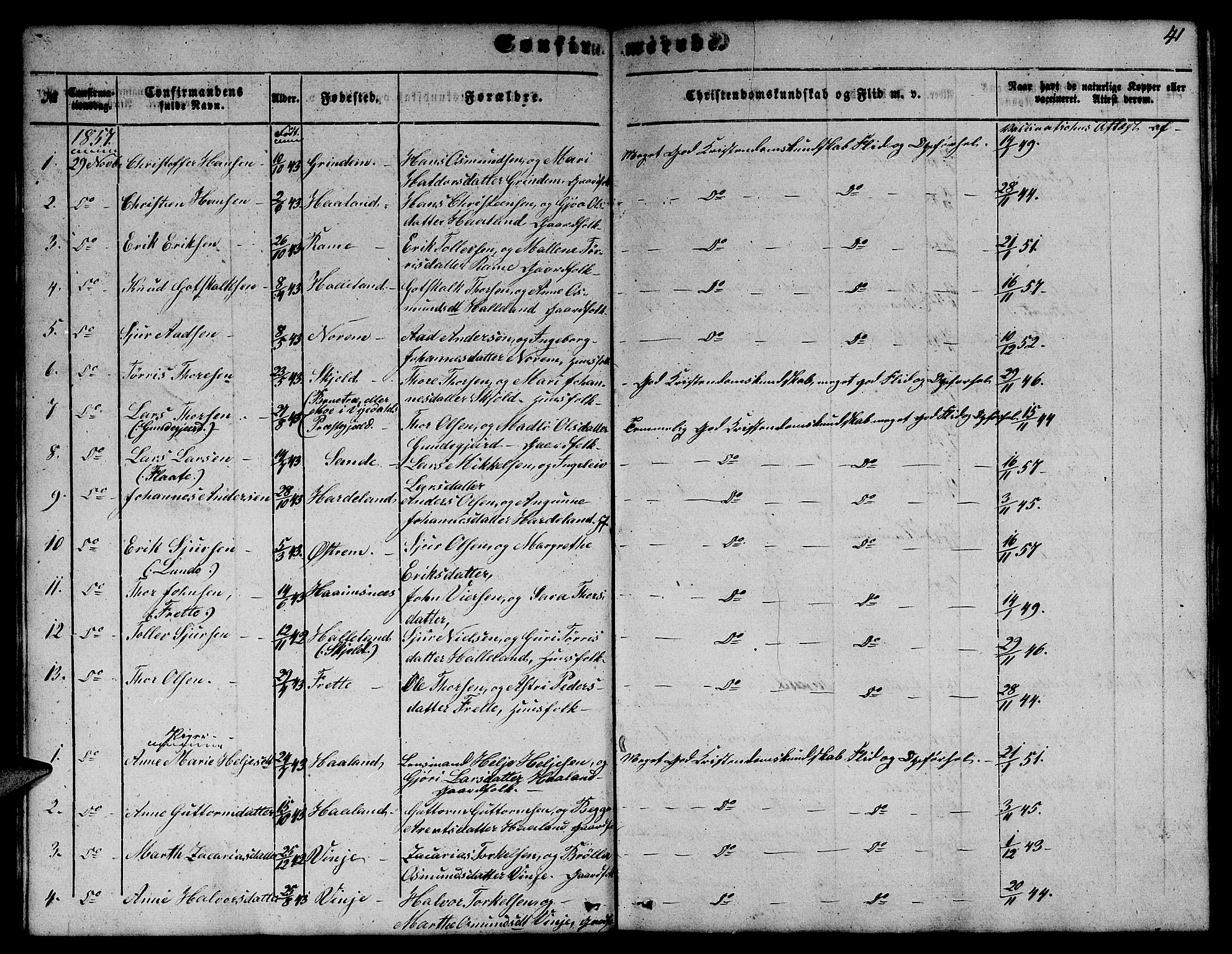 Etne sokneprestembete, AV/SAB-A-75001/H/Hab: Klokkerbok nr. C 2, 1851-1865, s. 41