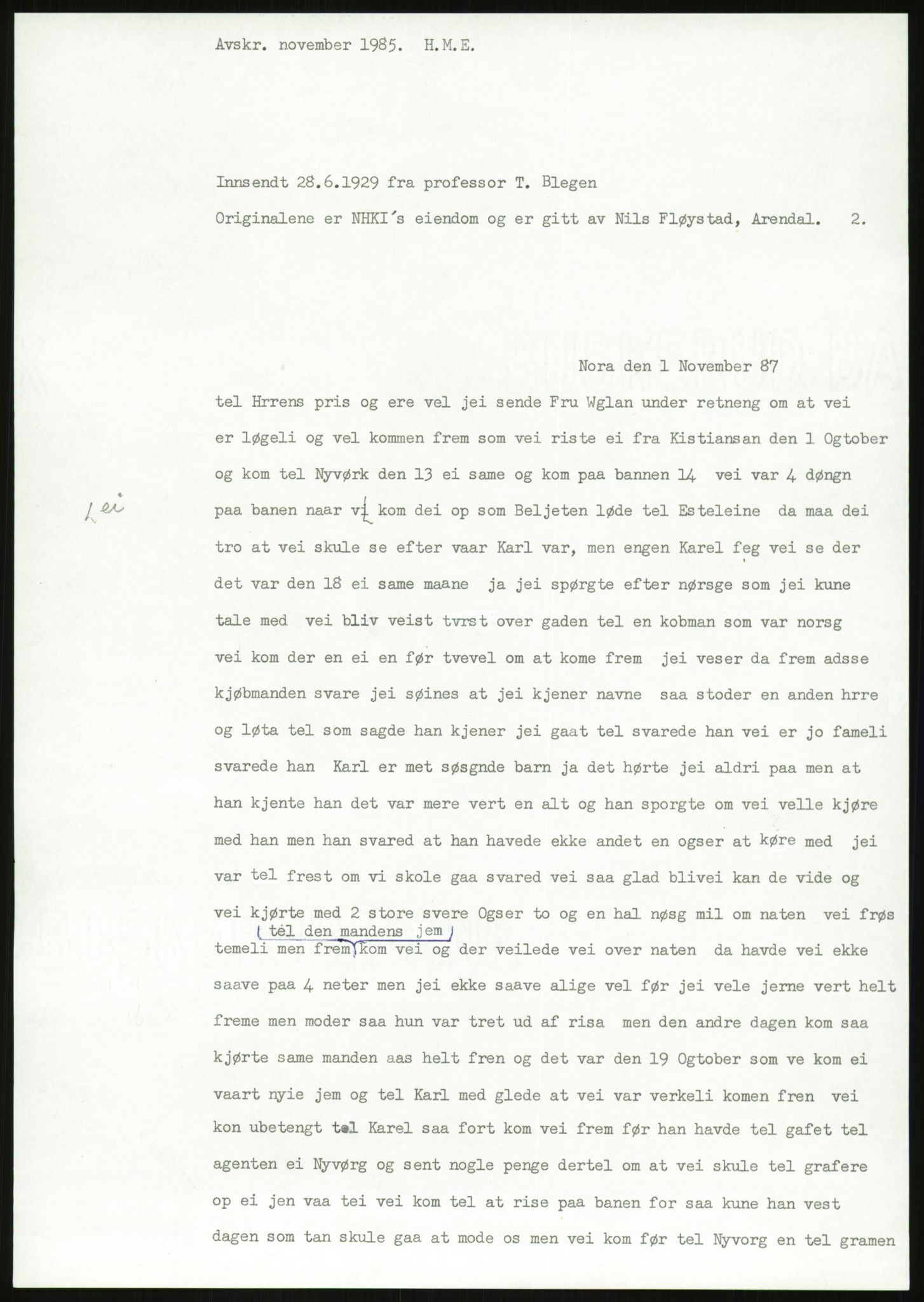 Samlinger til kildeutgivelse, Amerikabrevene, RA/EA-4057/F/L0026: Innlån fra Aust-Agder: Aust-Agder-Arkivet - Erickson, 1838-1914, s. 917