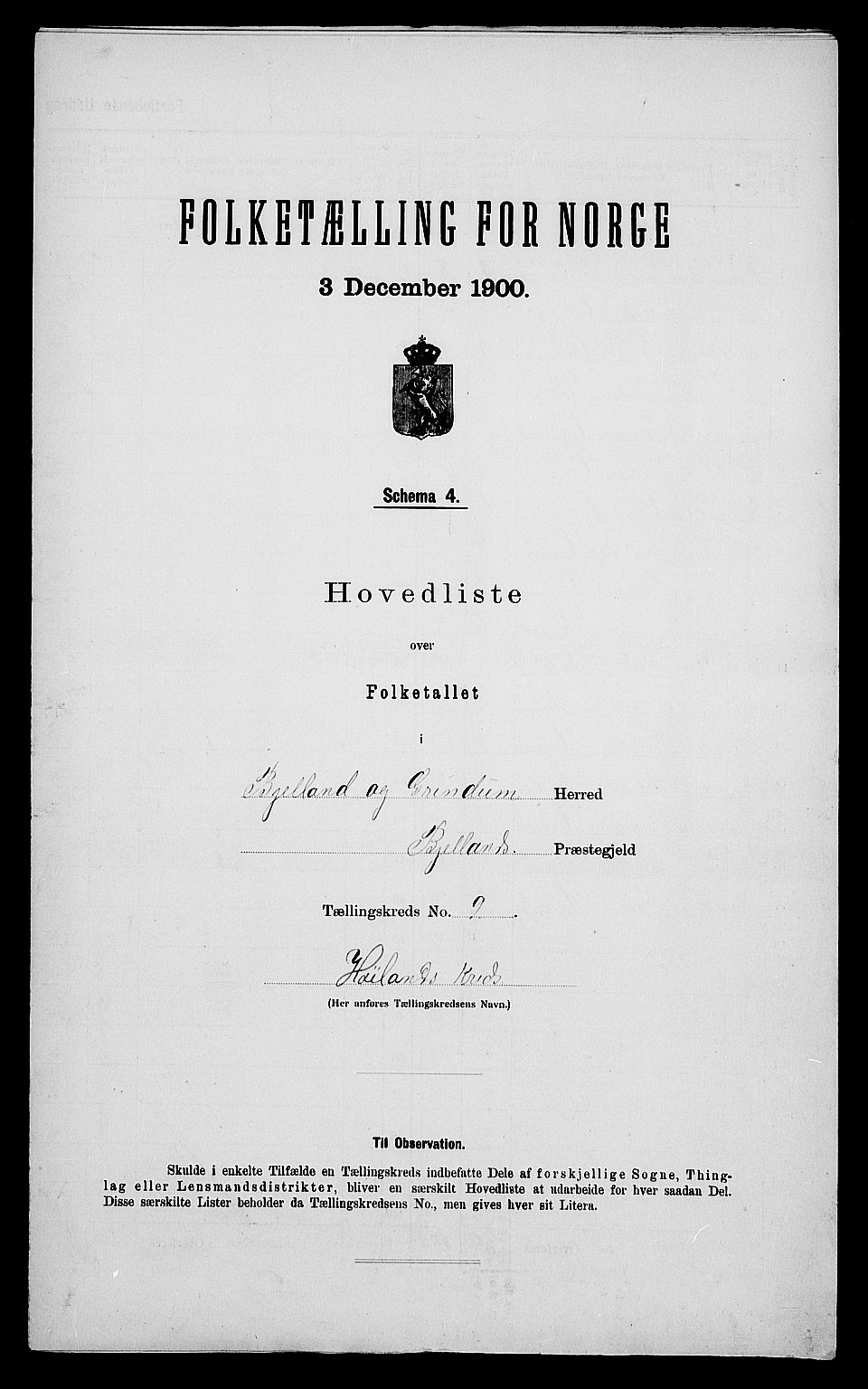 SAK, Folketelling 1900 for 1024 Bjelland og Grindheim herred, 1900, s. 21