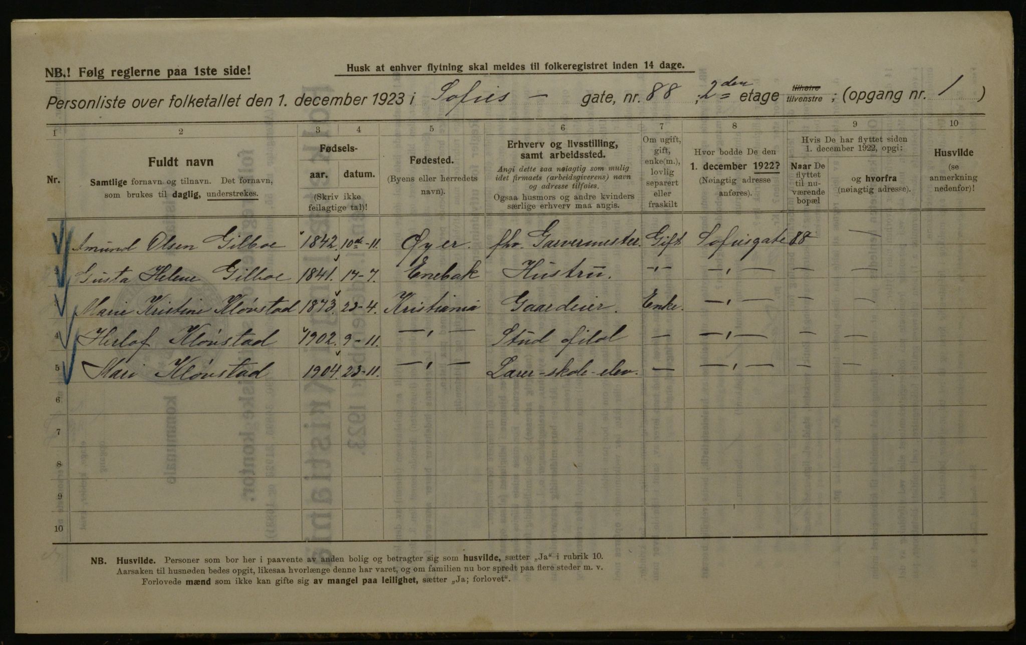 OBA, Kommunal folketelling 1.12.1923 for Kristiania, 1923, s. 109461