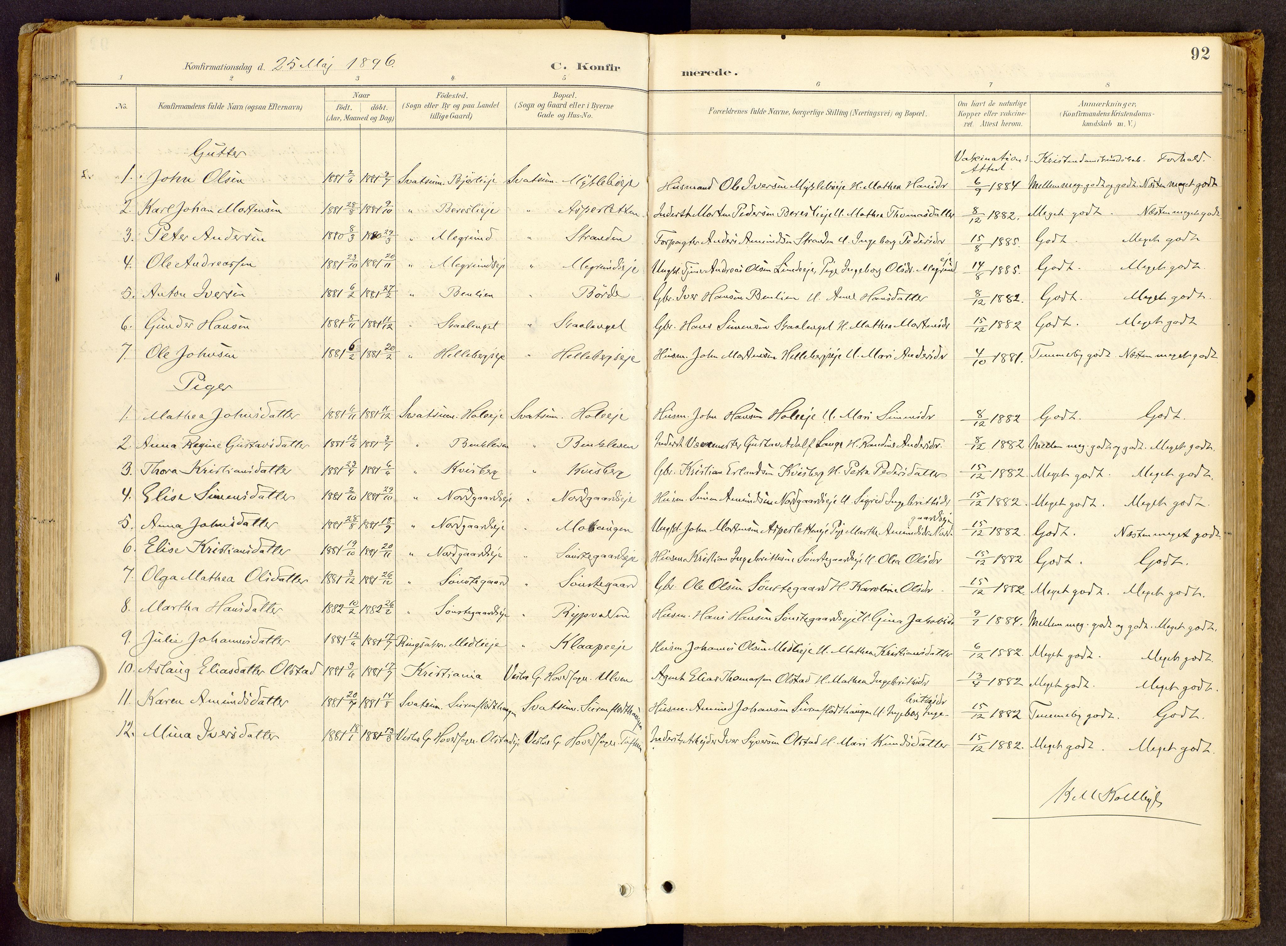 Vestre Gausdal prestekontor, SAH/PREST-094/H/Ha/Haa/L0002: Ministerialbok nr. 2, 1887-1918, s. 92