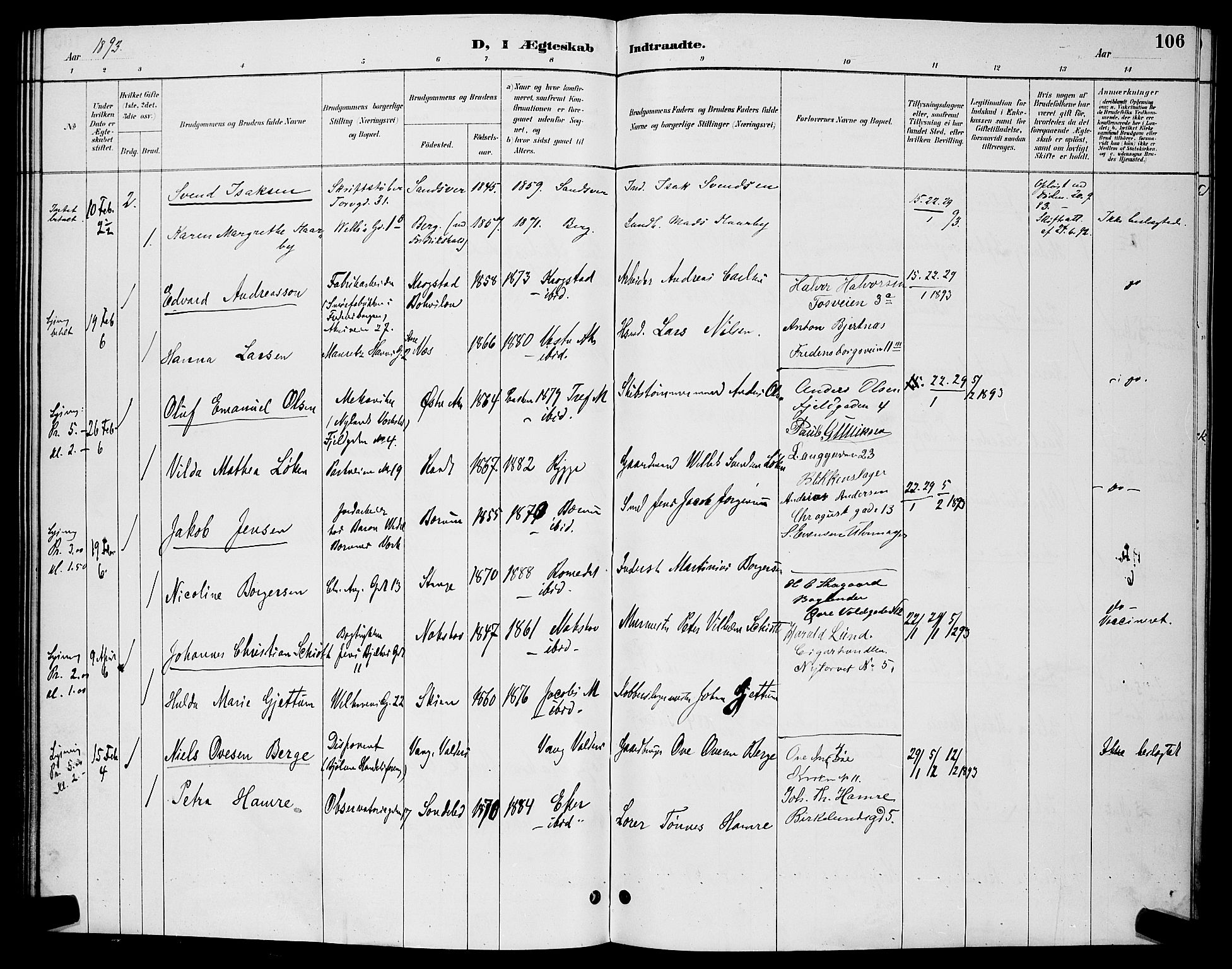Trefoldighet prestekontor Kirkebøker, AV/SAO-A-10882/H/Ha/L0004: Lysningsprotokoll nr. 4, 1888-1894, s. 106