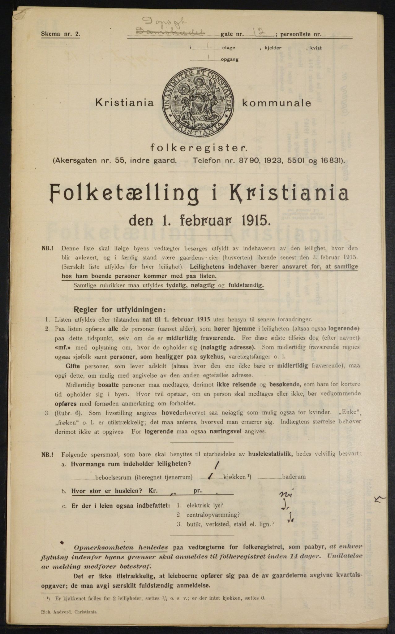 OBA, Kommunal folketelling 1.2.1915 for Kristiania, 1915, s. 15994