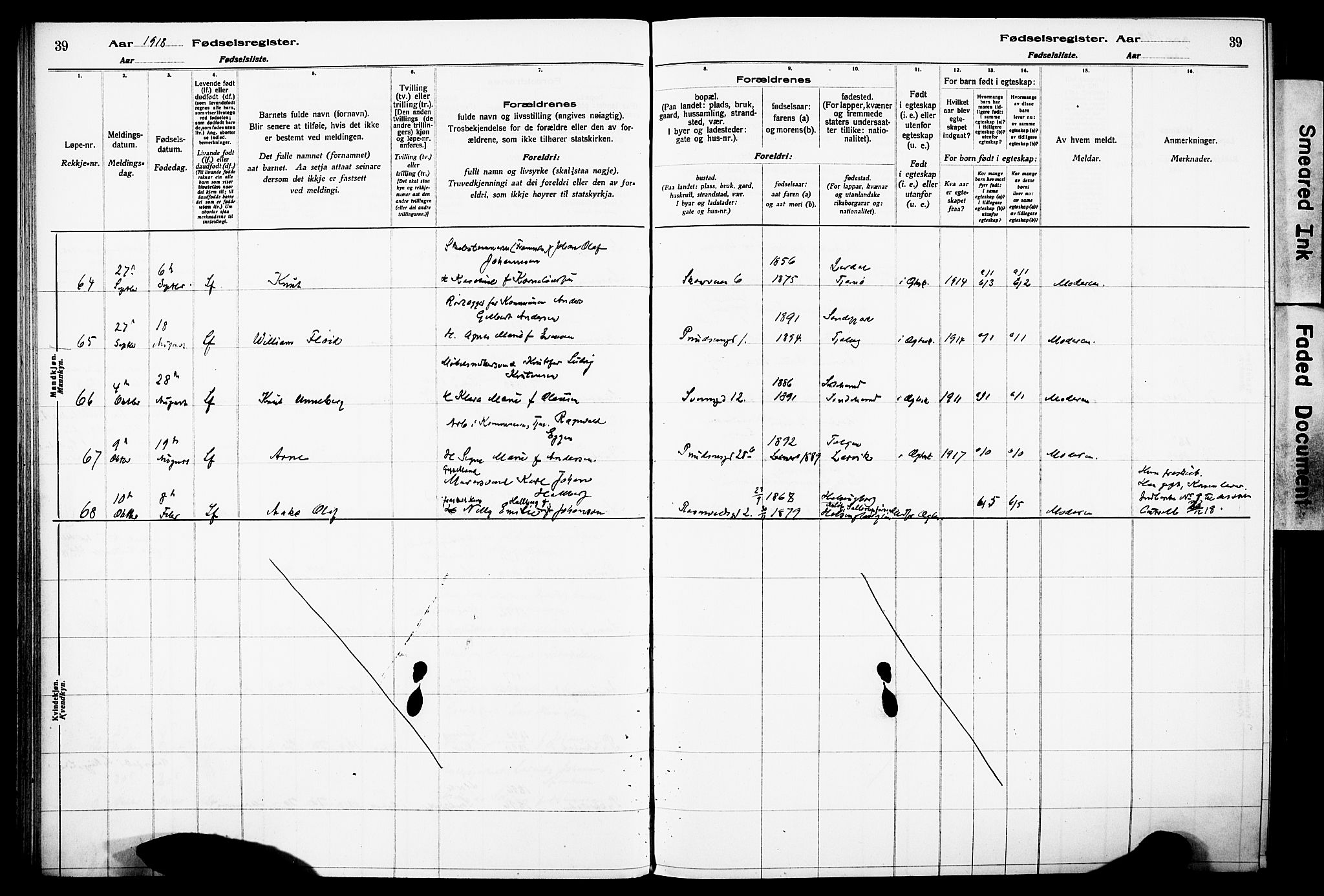 Sandefjord kirkebøker, AV/SAKO-A-315/J/Ja/L0001: Fødselsregister nr. 1, 1916-1932, s. 39