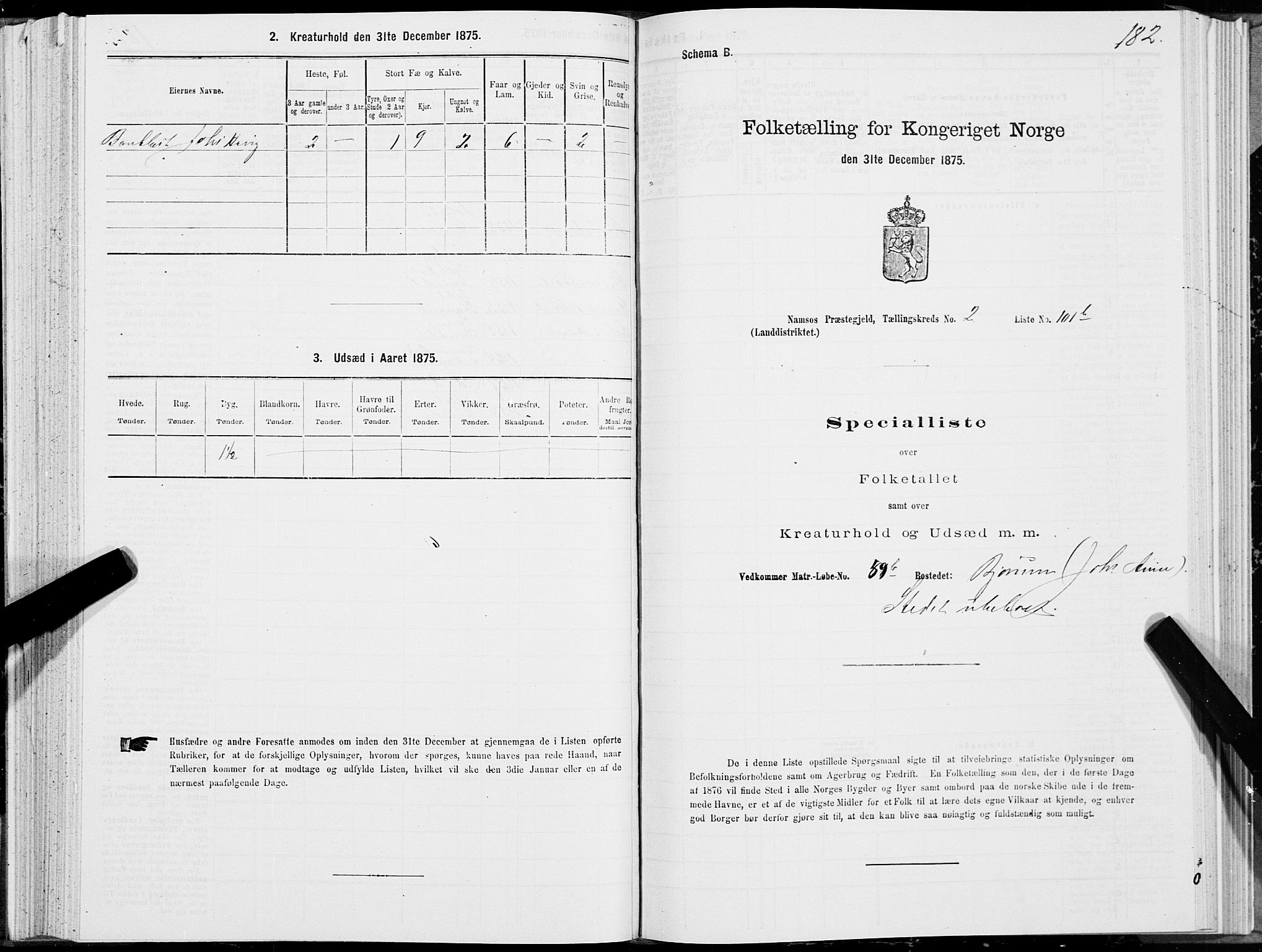 SAT, Folketelling 1875 for 1745L Namsos prestegjeld, Vemundvik sokn og Sævik sokn, 1875, s. 2182