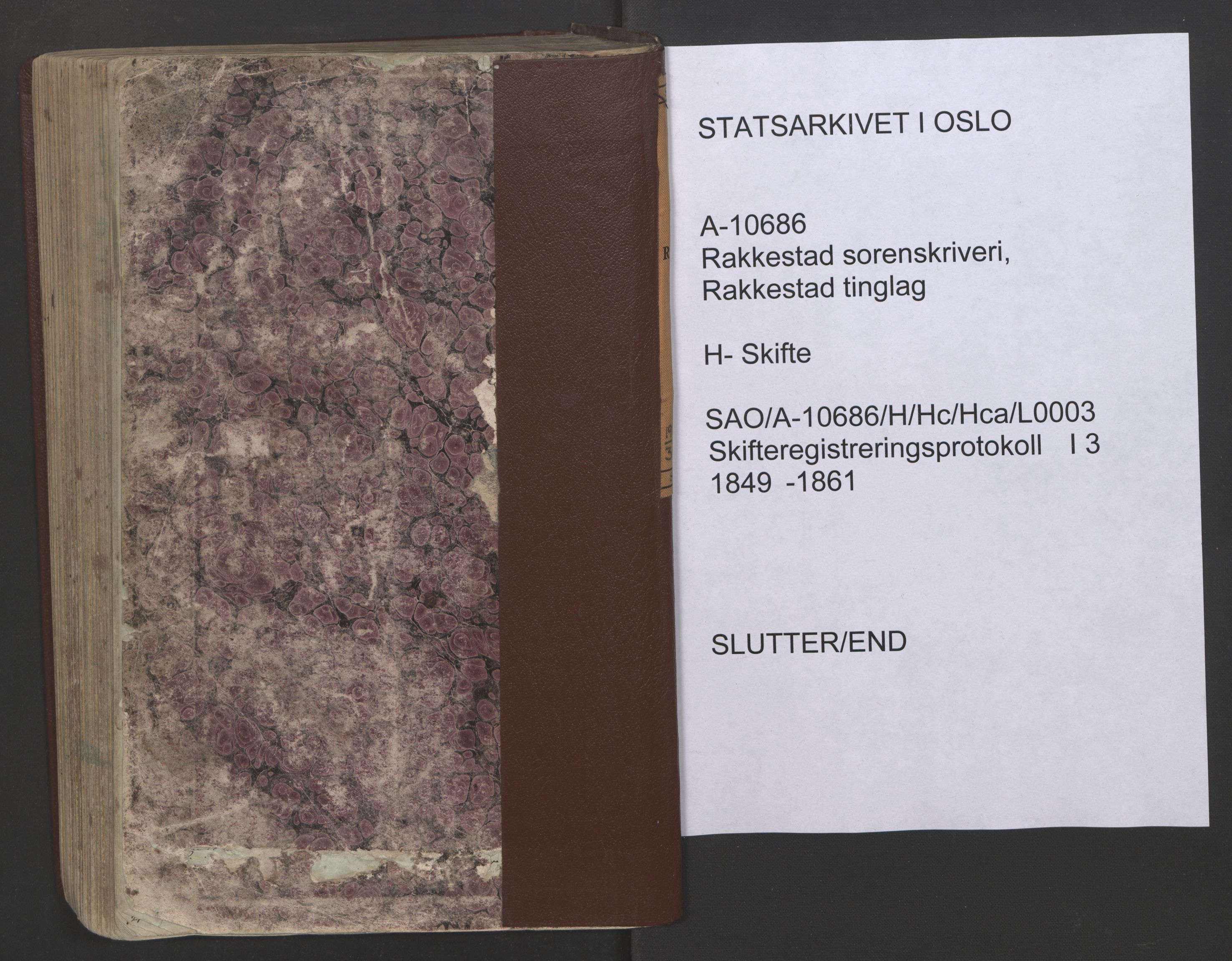 Rakkestad sorenskriveri, AV/SAO-A-10686/H/Hc/Hca/L0003: Skifteregistreringsprotokoller, 1849-1861