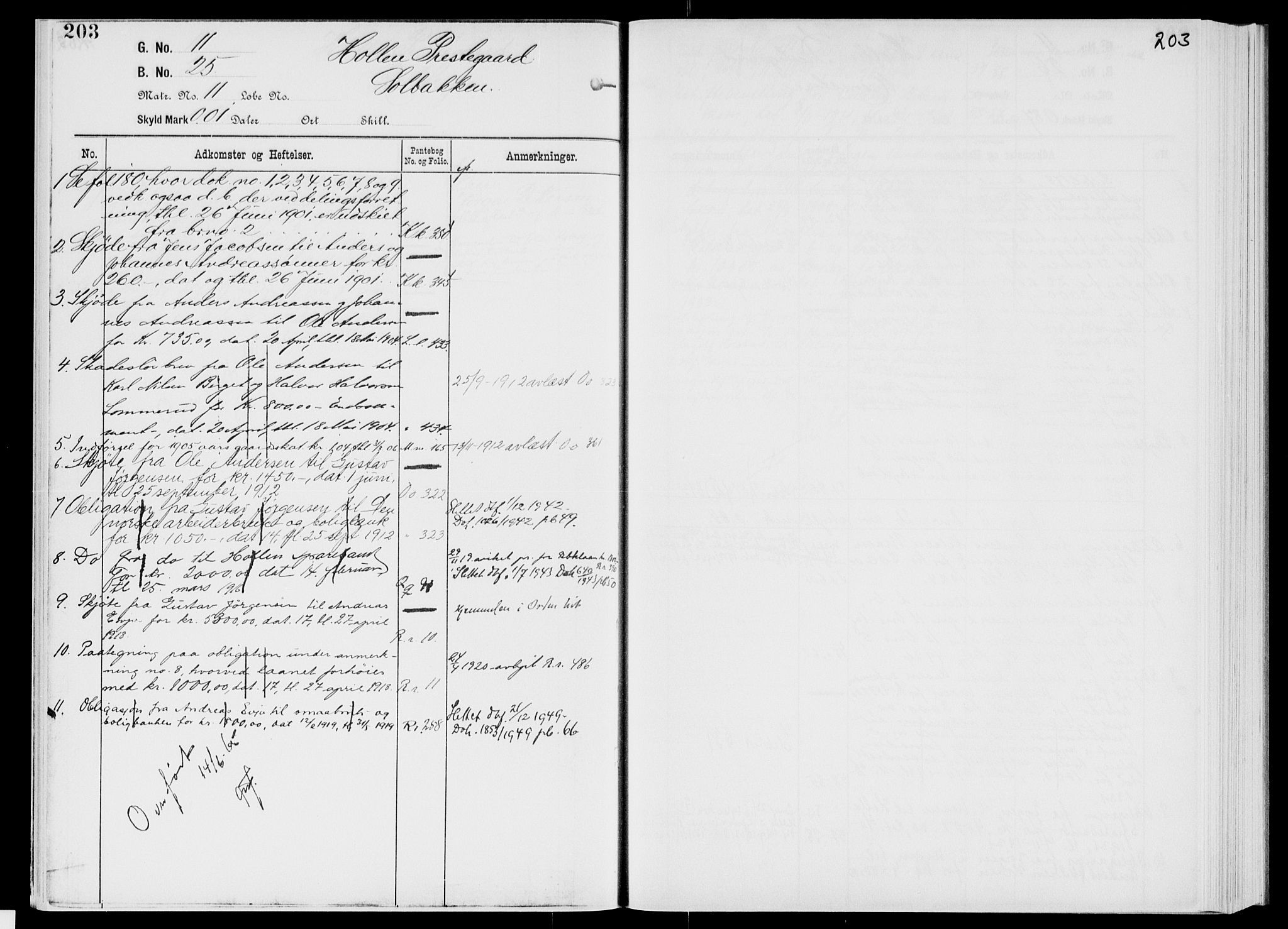 Nedre Telemark sorenskriveri, AV/SAKO-A-135/G/Gb/Gbg/L0001: Panteregister nr. VII 1, s. 203