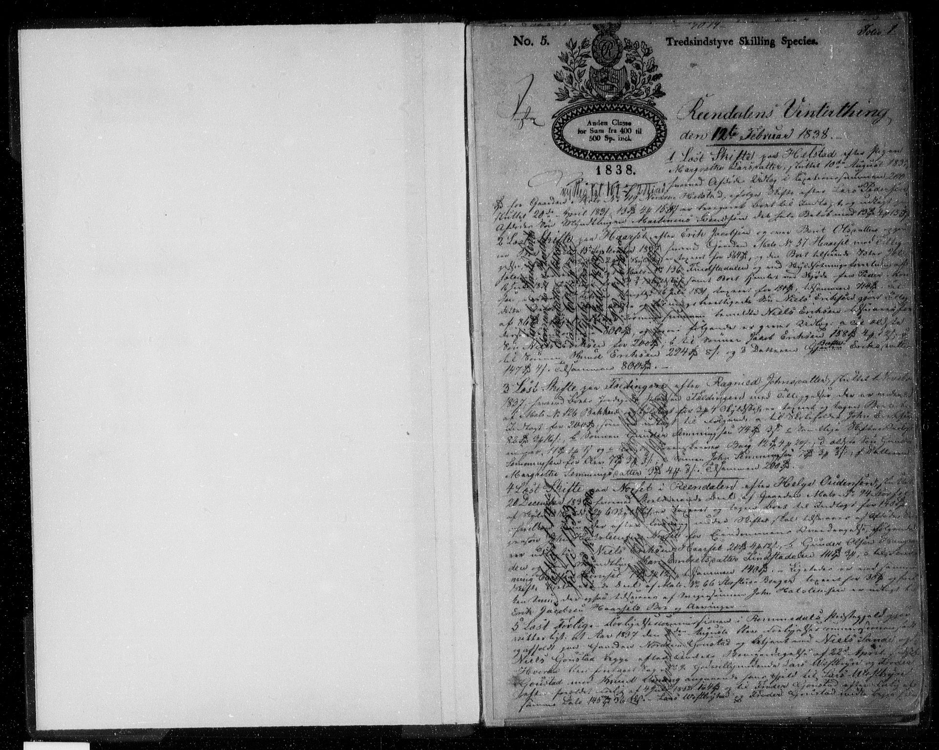 Nord-Østerdal tingrett, AV/SAH-TING-020/H/Hb/Hba/L0001: Pantebok nr. 1a, 1838-1845, s. 1