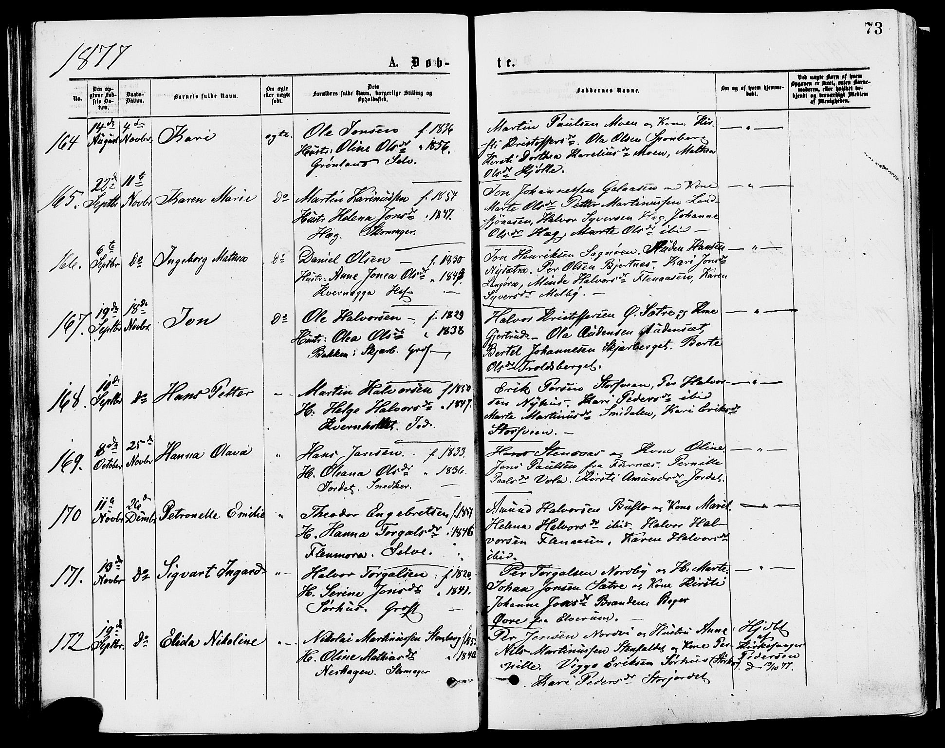 Trysil prestekontor, AV/SAH-PREST-046/H/Ha/Haa/L0007: Ministerialbok nr. 7, 1874-1880, s. 73