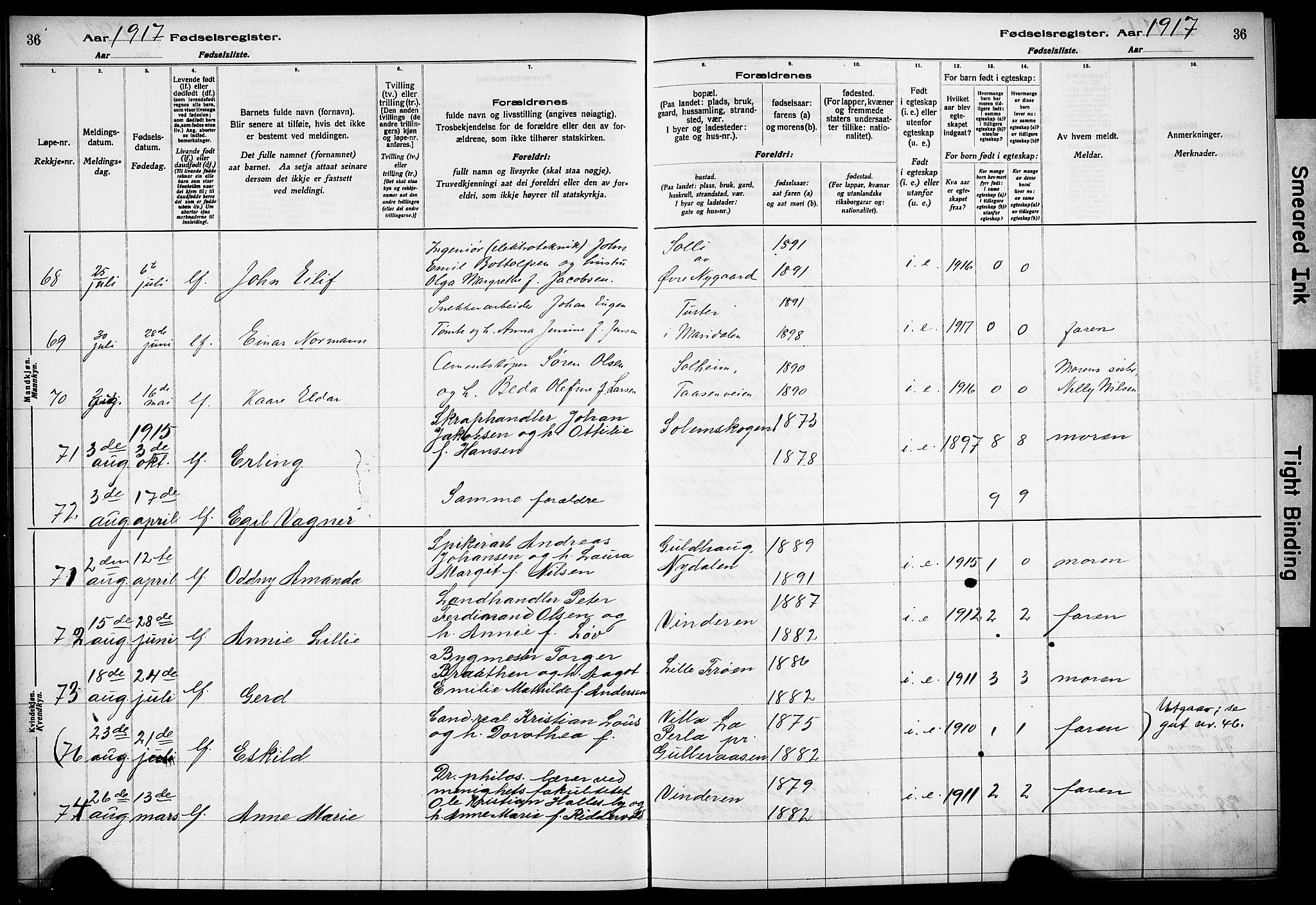 Vestre Aker prestekontor Kirkebøker, SAO/A-10025/J/Ja/L0001: Fødselsregister nr. 1, 1916-1922, s. 36