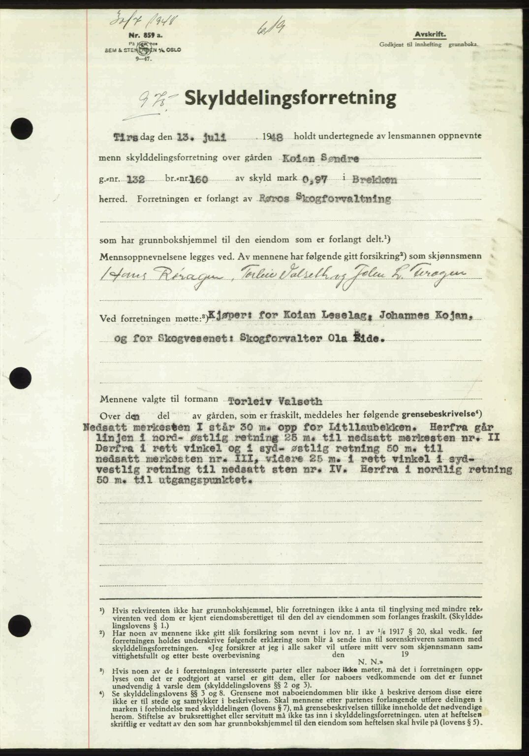 Gauldal sorenskriveri, SAT/A-0014/1/2/2C: Pantebok nr. A6, 1948-1948, Dagboknr: 975/1948