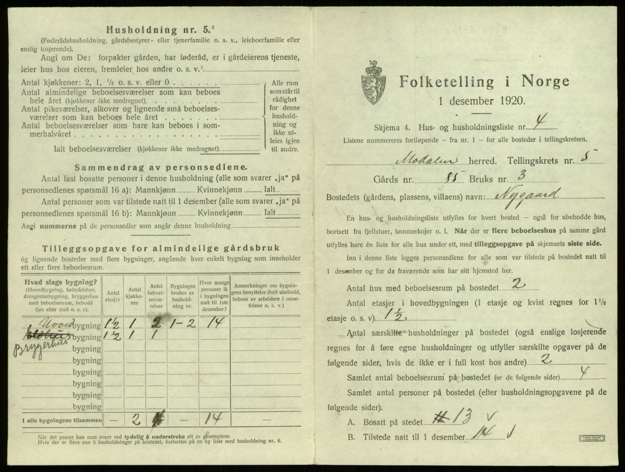 SAB, Folketelling 1920 for 1252 Modalen herred, 1920, s. 149