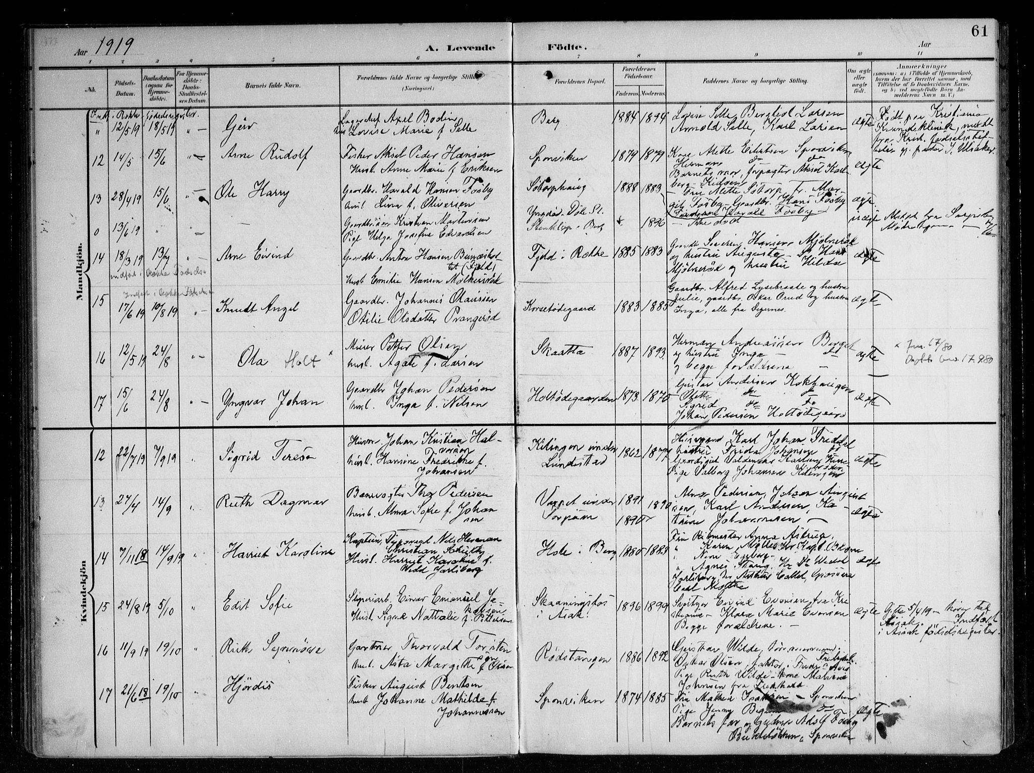 Berg prestekontor Kirkebøker, AV/SAO-A-10902/F/Fa/L0008: Ministerialbok nr. I 8, 1902-1920, s. 61