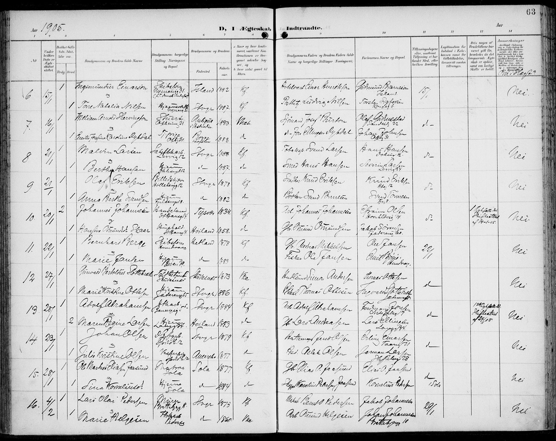 St. Johannes sokneprestkontor, AV/SAST-A-101814/002/B/L0001: Ministerialbok nr. A 8, 1899-1917, s. 63