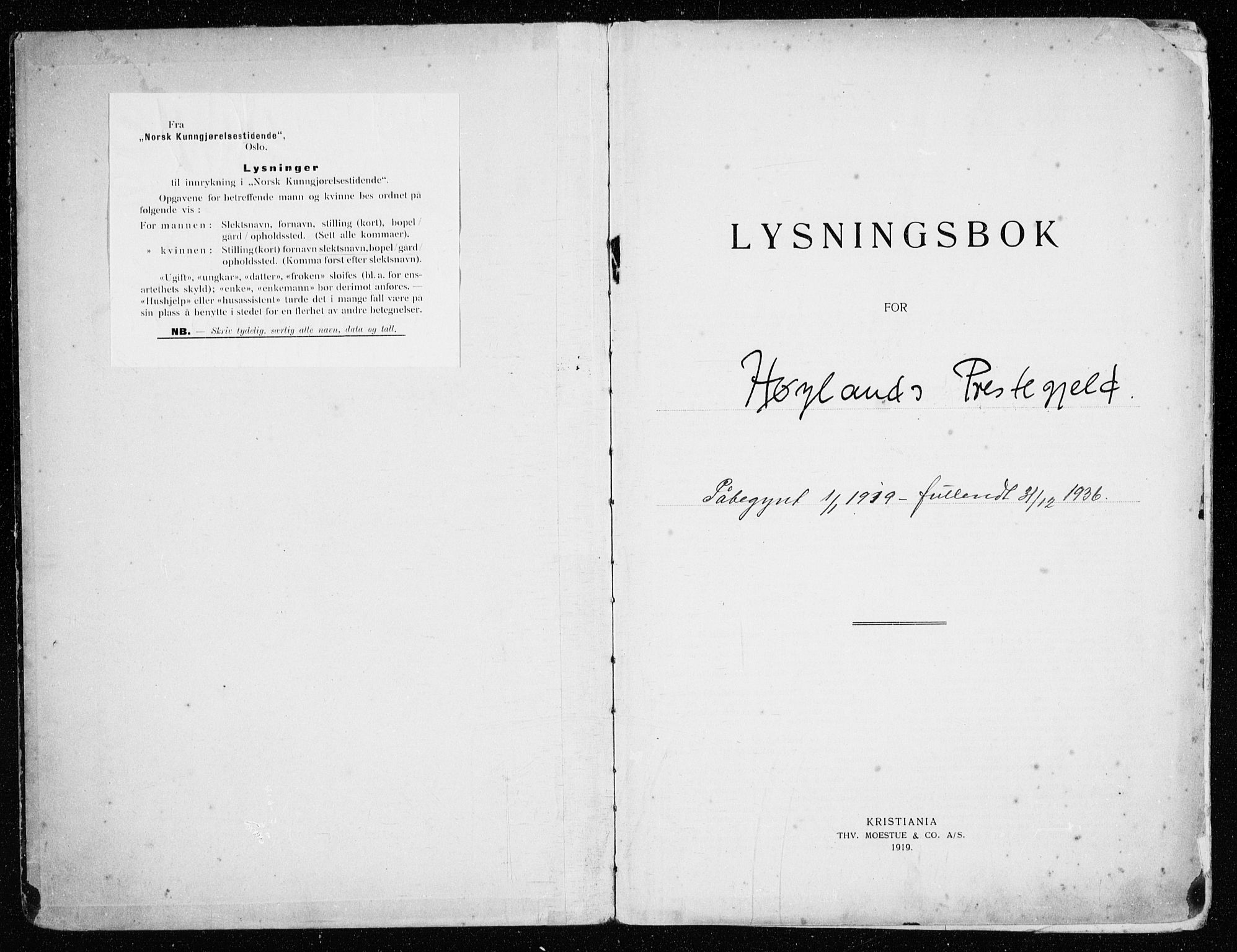 Høyland sokneprestkontor, SAST/A-101799/001/705BA/L0001: Lysningsprotokoll nr. 705.BA.1, 1919-1936