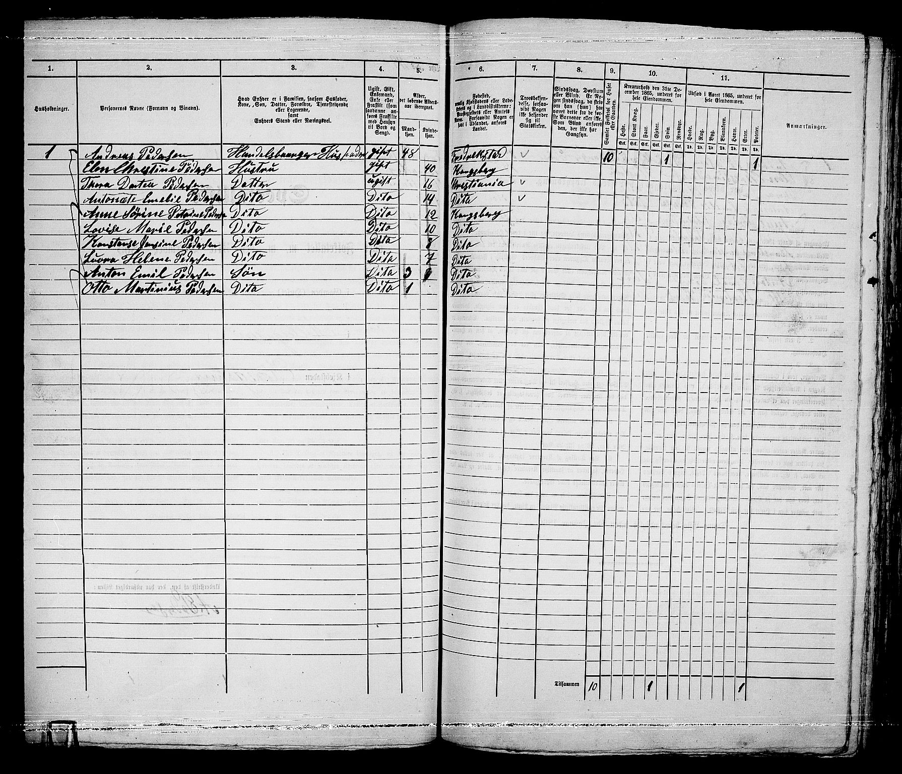 RA, Folketelling 1865 for 0604B Kongsberg prestegjeld, Kongsberg kjøpstad, 1865, s. 249