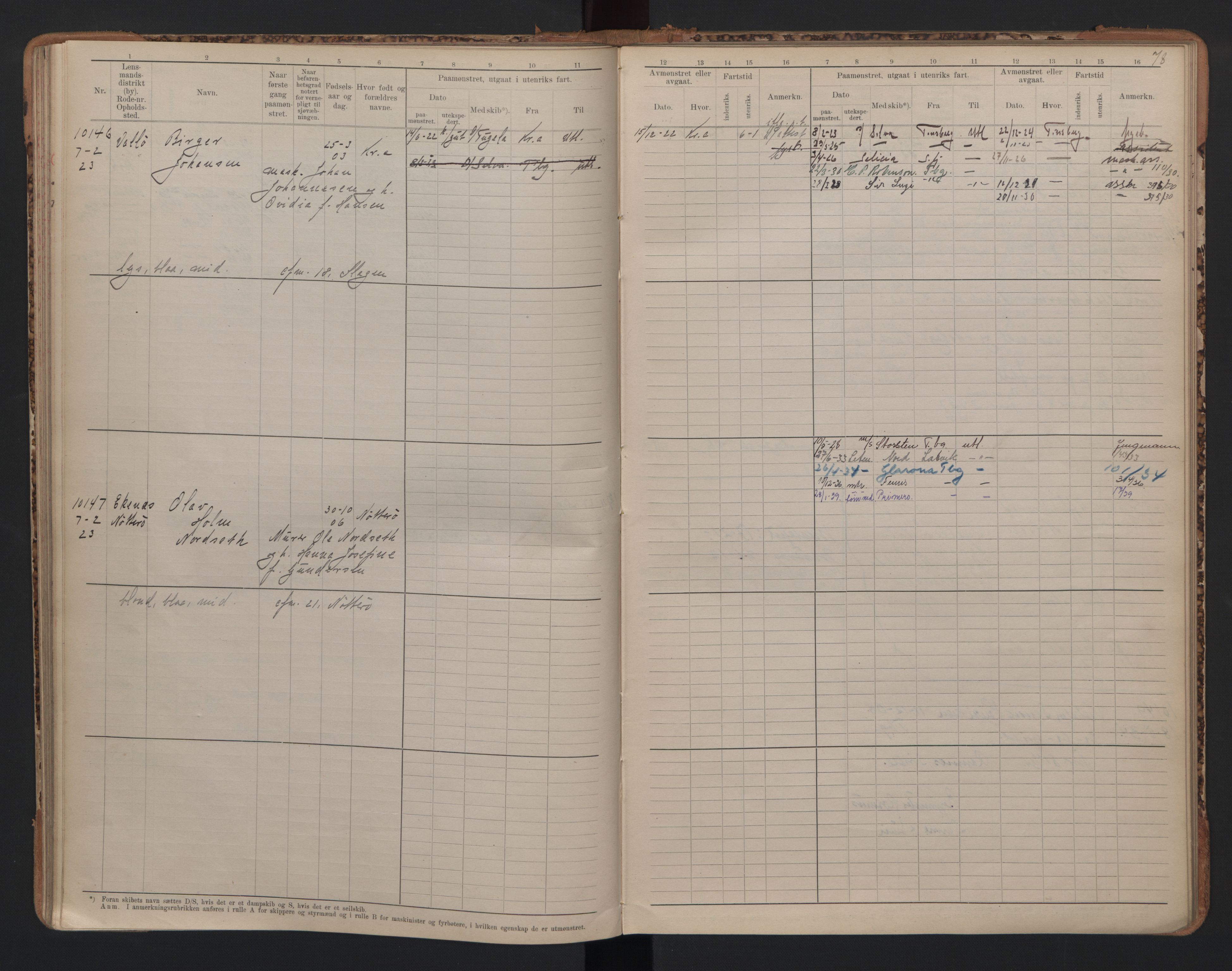 Tønsberg innrulleringskontor, AV/SAKO-A-786/F/Fc/Fcb/L0010: Hovedrulle Patent nr. 9993-1923, 1922-1923, s. 78