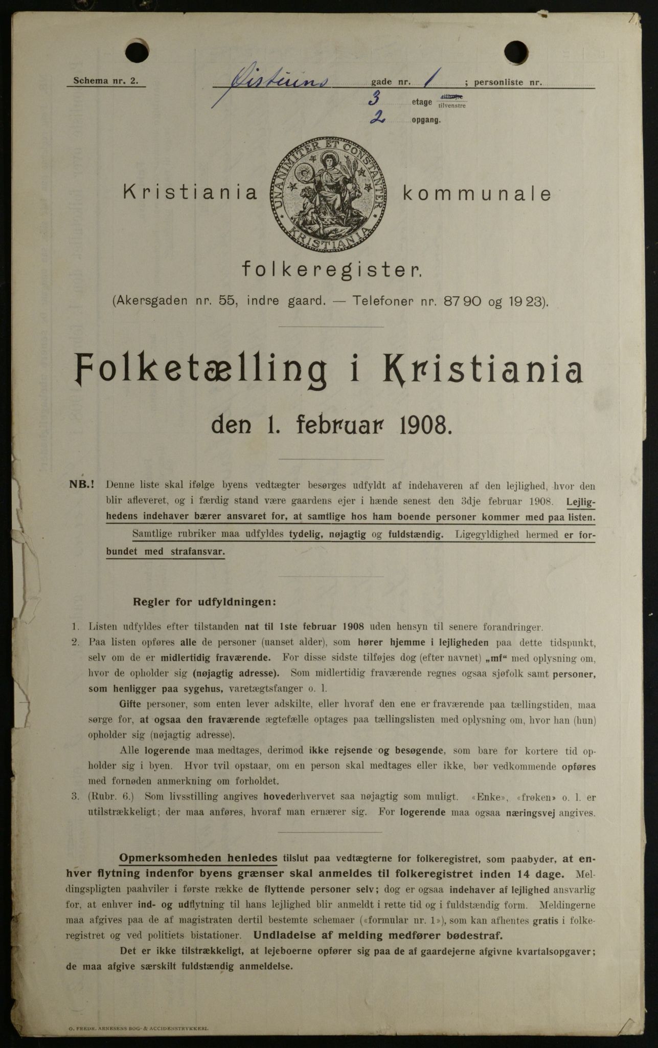 OBA, Kommunal folketelling 1.2.1908 for Kristiania kjøpstad, 1908, s. 116981