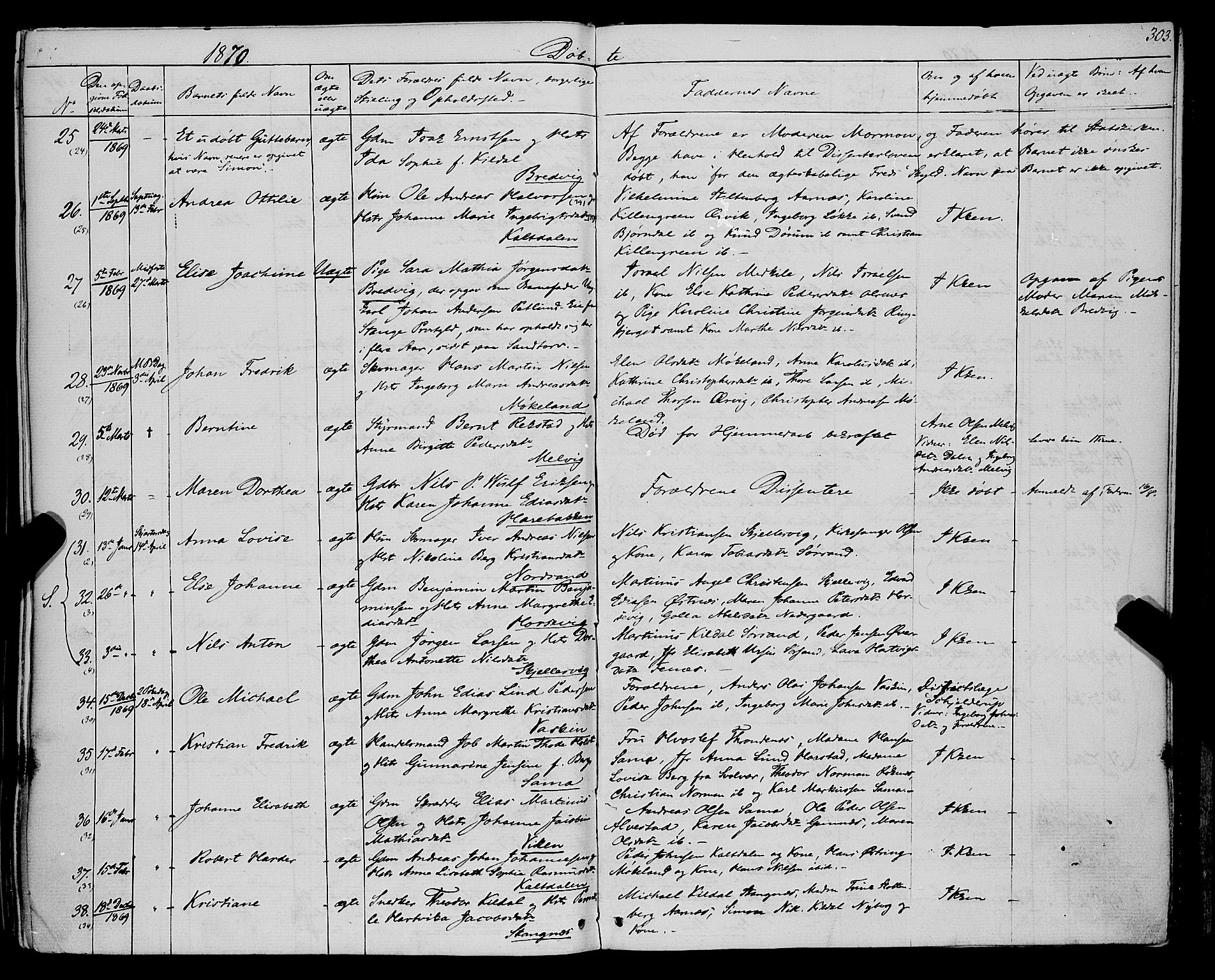 Trondenes sokneprestkontor, AV/SATØ-S-1319/H/Ha/L0012kirke: Ministerialbok nr. 12, 1863-1870, s. 303