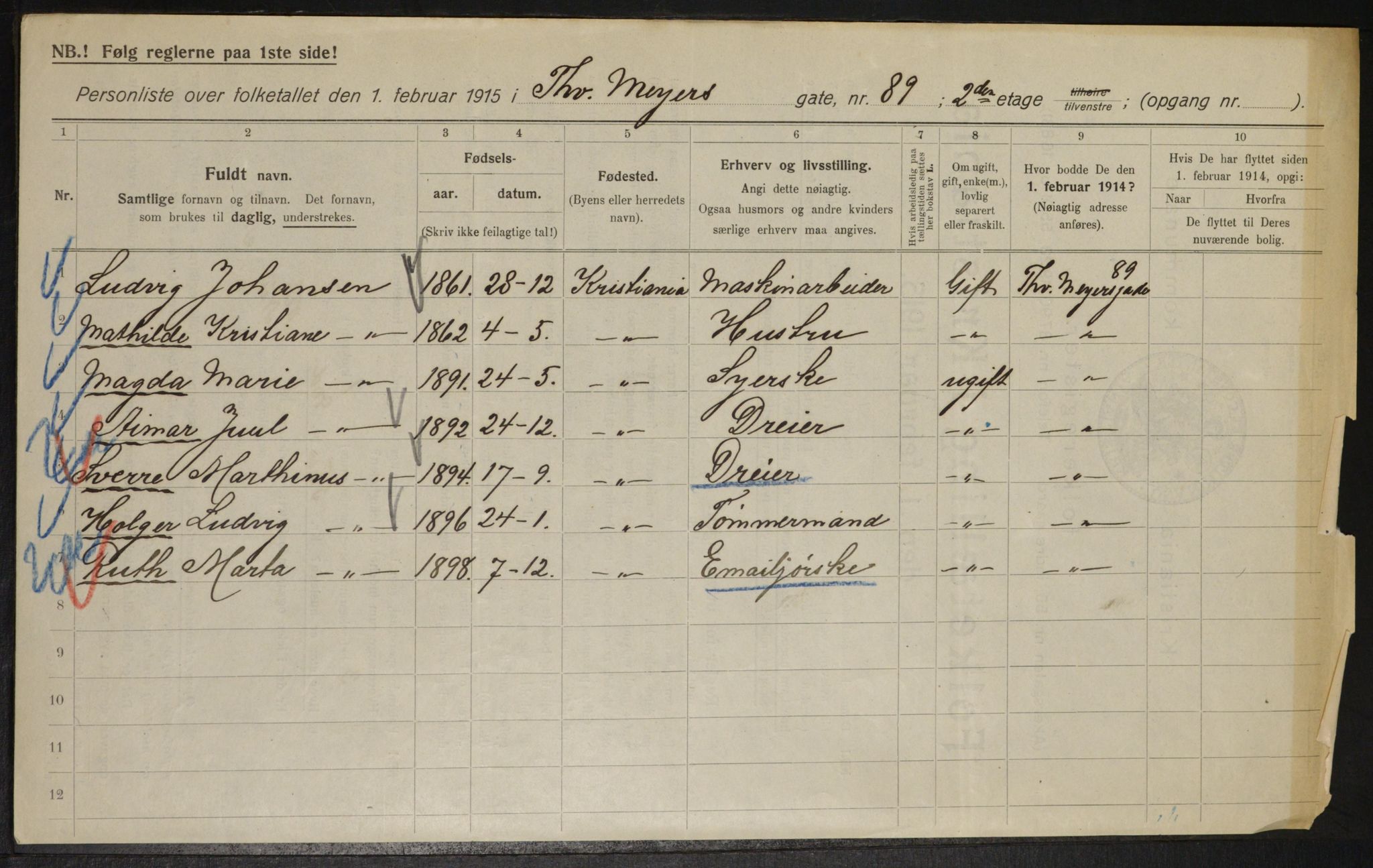 OBA, Kommunal folketelling 1.2.1915 for Kristiania, 1915, s. 111589