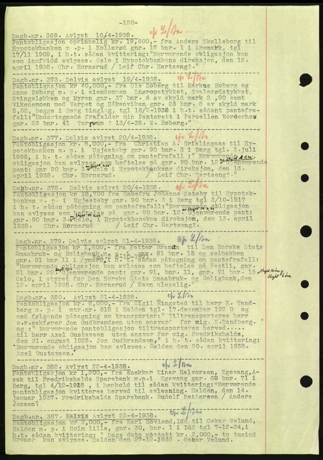 Idd og Marker sorenskriveri, AV/SAO-A-10283/G/Gb/Gbc/L0001: Pantebok nr. B1-3, 1936-1939, Dagboknr: 369/1938