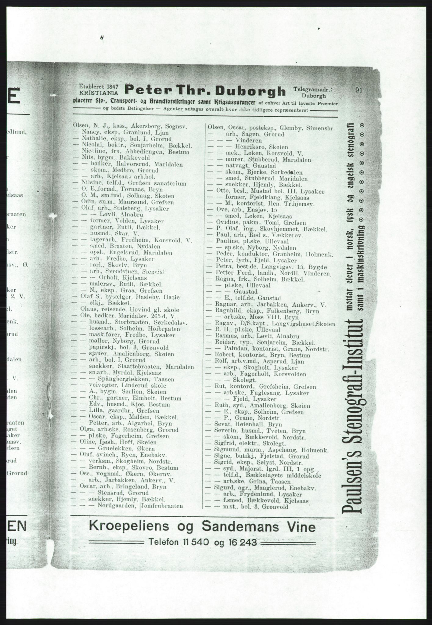 Aker adressebok/adressekalender, PUBL/001/A/001: Akers adressebok, 1916-1917, s. 91