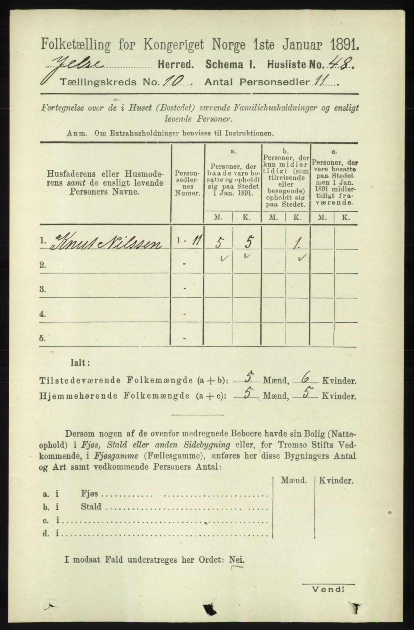 RA, Folketelling 1891 for 1138 Jelsa herred, 1891, s. 2421