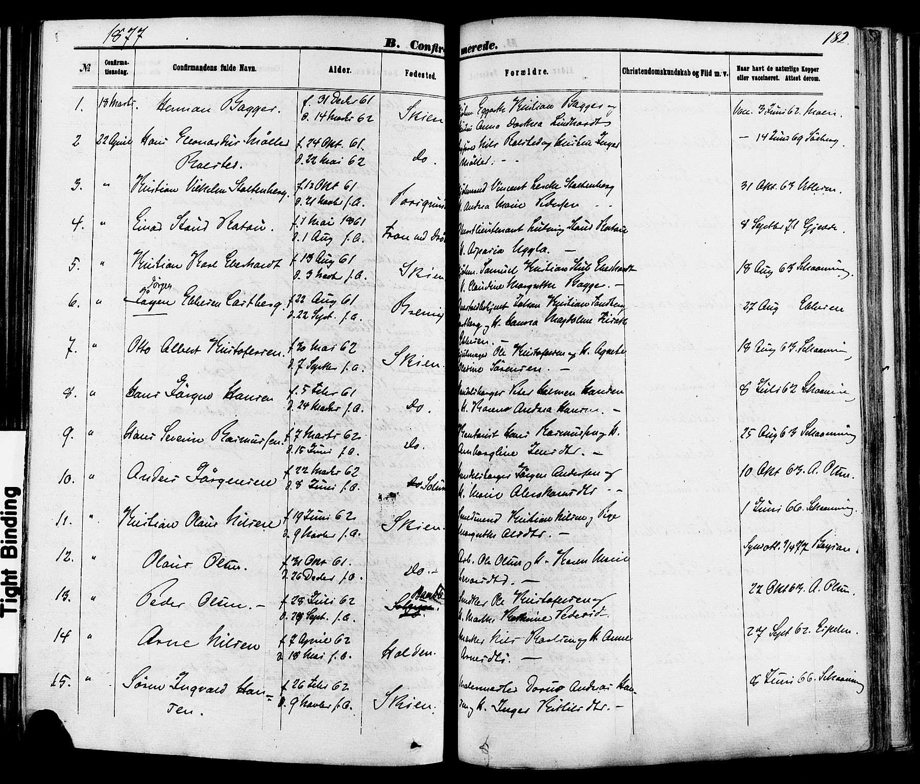Skien kirkebøker, AV/SAKO-A-302/F/Fa/L0008: Ministerialbok nr. 8, 1866-1877, s. 182