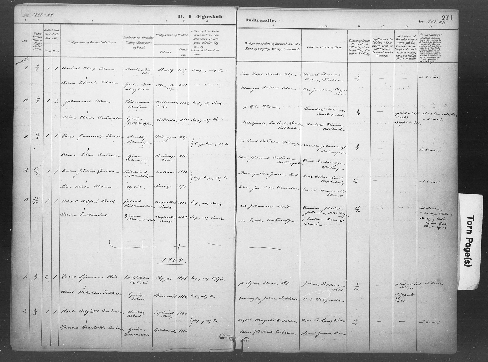Idd prestekontor Kirkebøker, AV/SAO-A-10911/F/Fb/L0002: Ministerialbok nr. II 2, 1882-1923, s. 271
