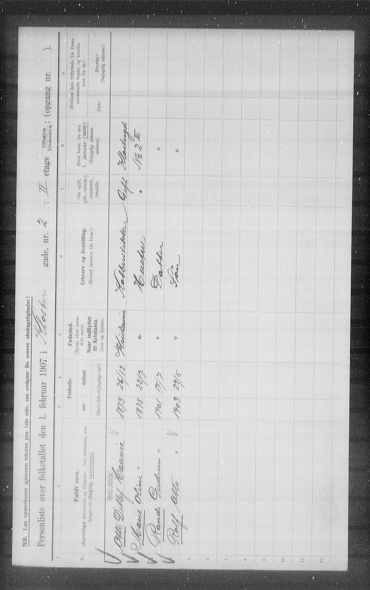 OBA, Kommunal folketelling 1.2.1907 for Kristiania kjøpstad, 1907, s. 26514