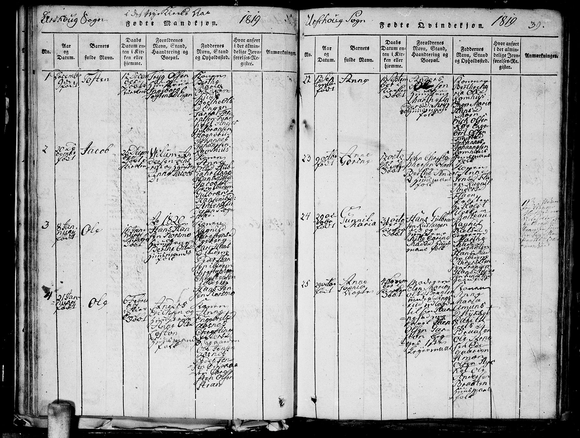 Aurskog prestekontor Kirkebøker, SAO/A-10304a/G/Ga/L0001: Klokkerbok nr. I 1, 1814-1829, s. 39