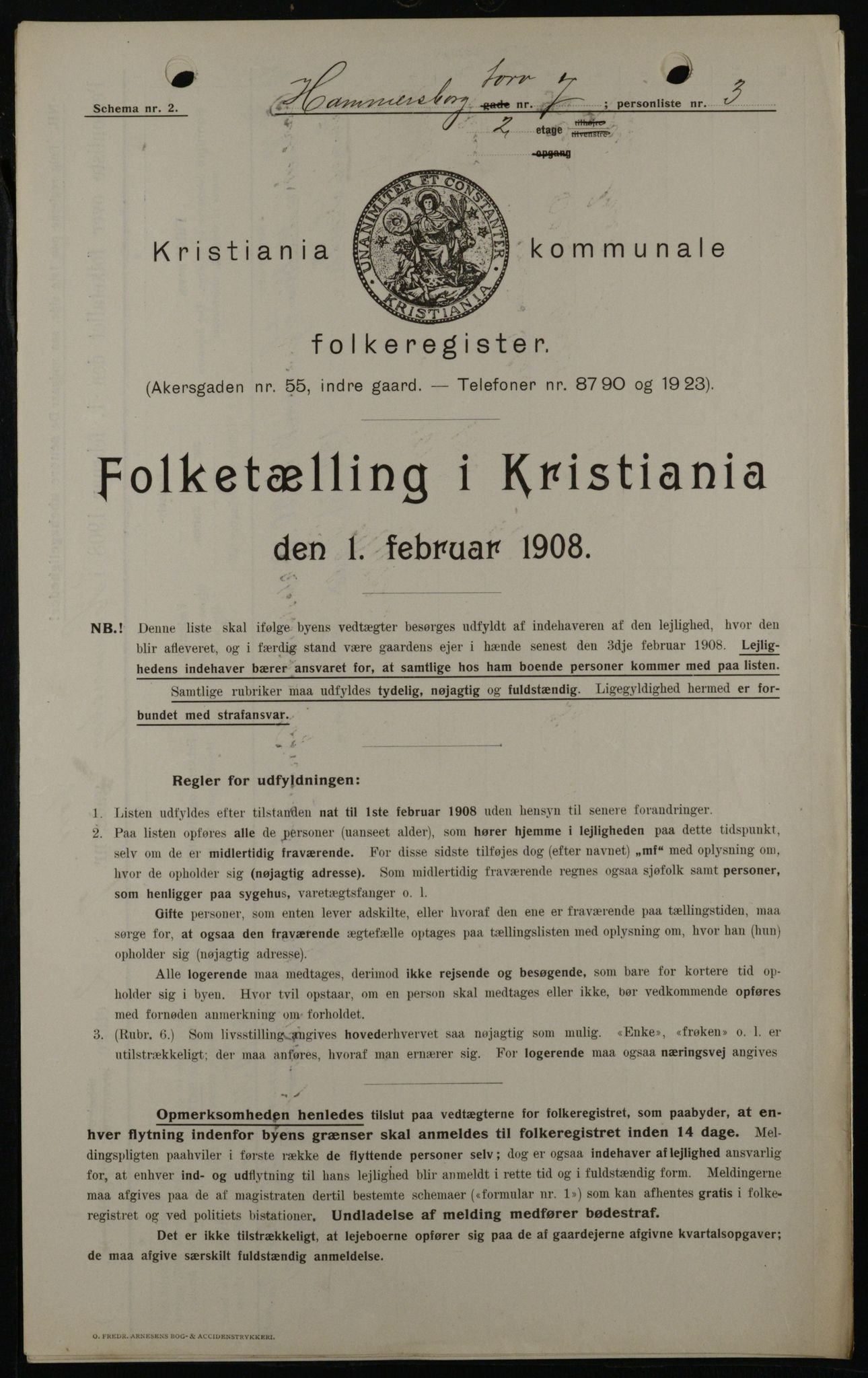 OBA, Kommunal folketelling 1.2.1908 for Kristiania kjøpstad, 1908, s. 31105