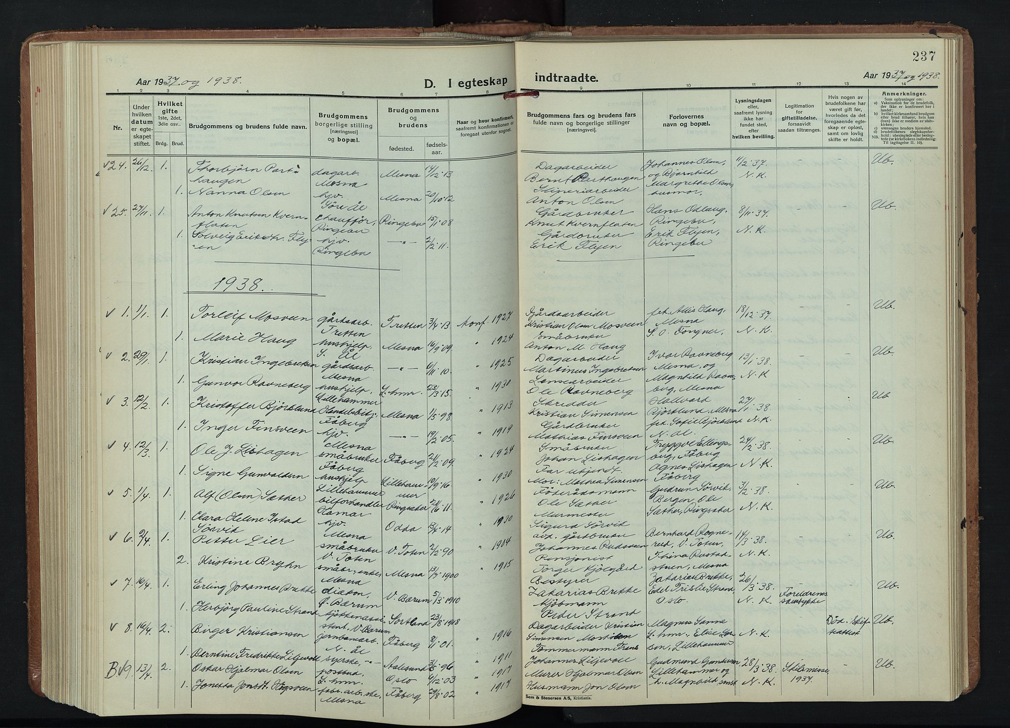 Fåberg prestekontor, SAH/PREST-086/H/Ha/Hab/L0015: Klokkerbok nr. 15, 1924-1949, s. 237