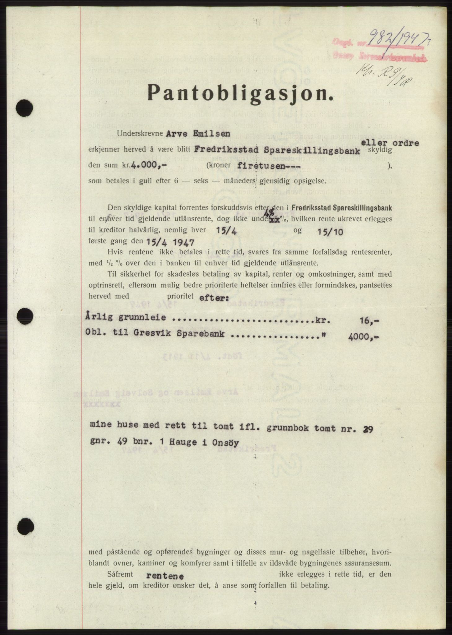 Onsøy sorenskriveri, SAO/A-10474/G/Ga/Gac/L0006: Pantebok nr. B 12-6, 1947-1948, Dagboknr: 982/1947