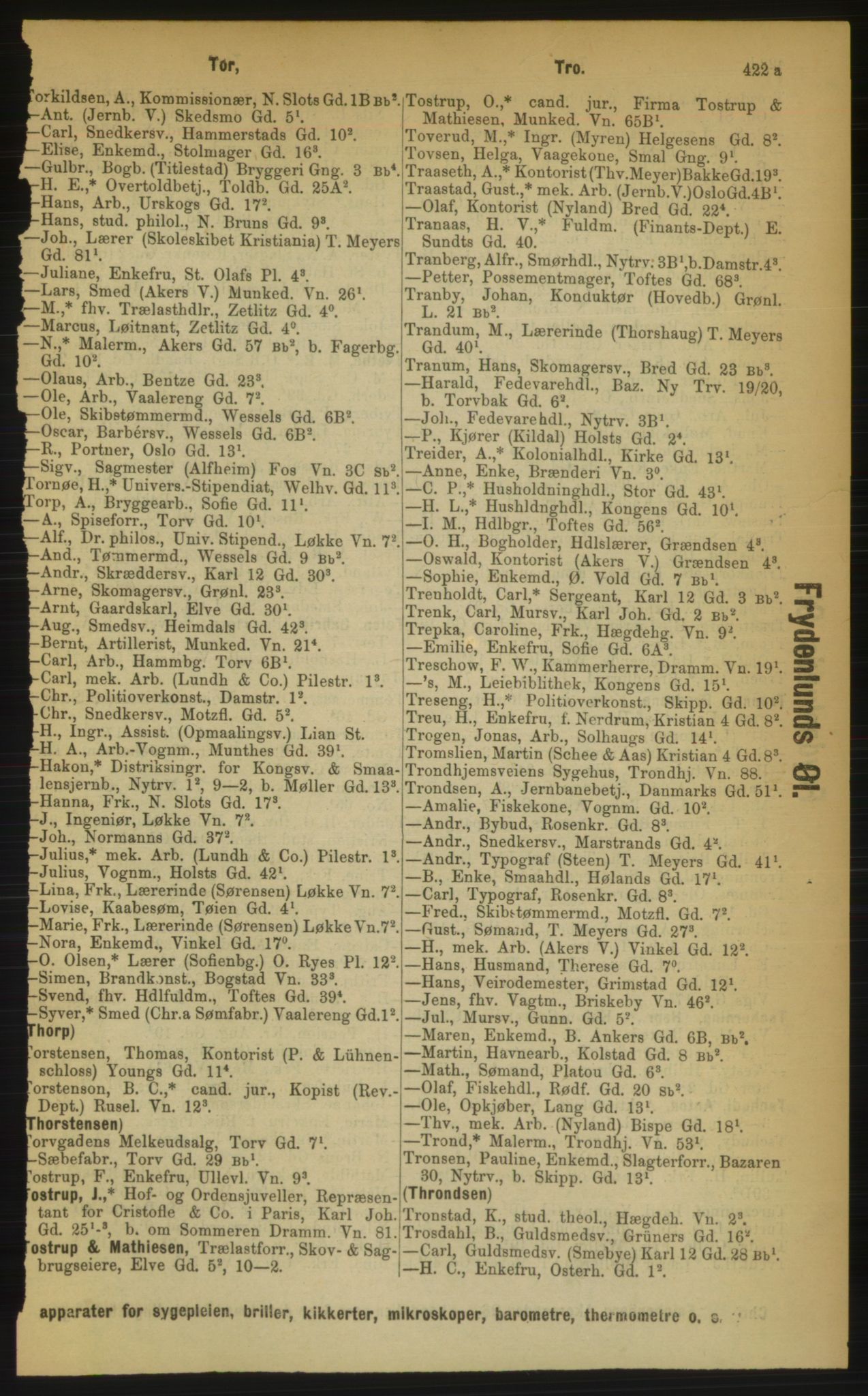 Kristiania/Oslo adressebok, PUBL/-, 1889, s. 422a