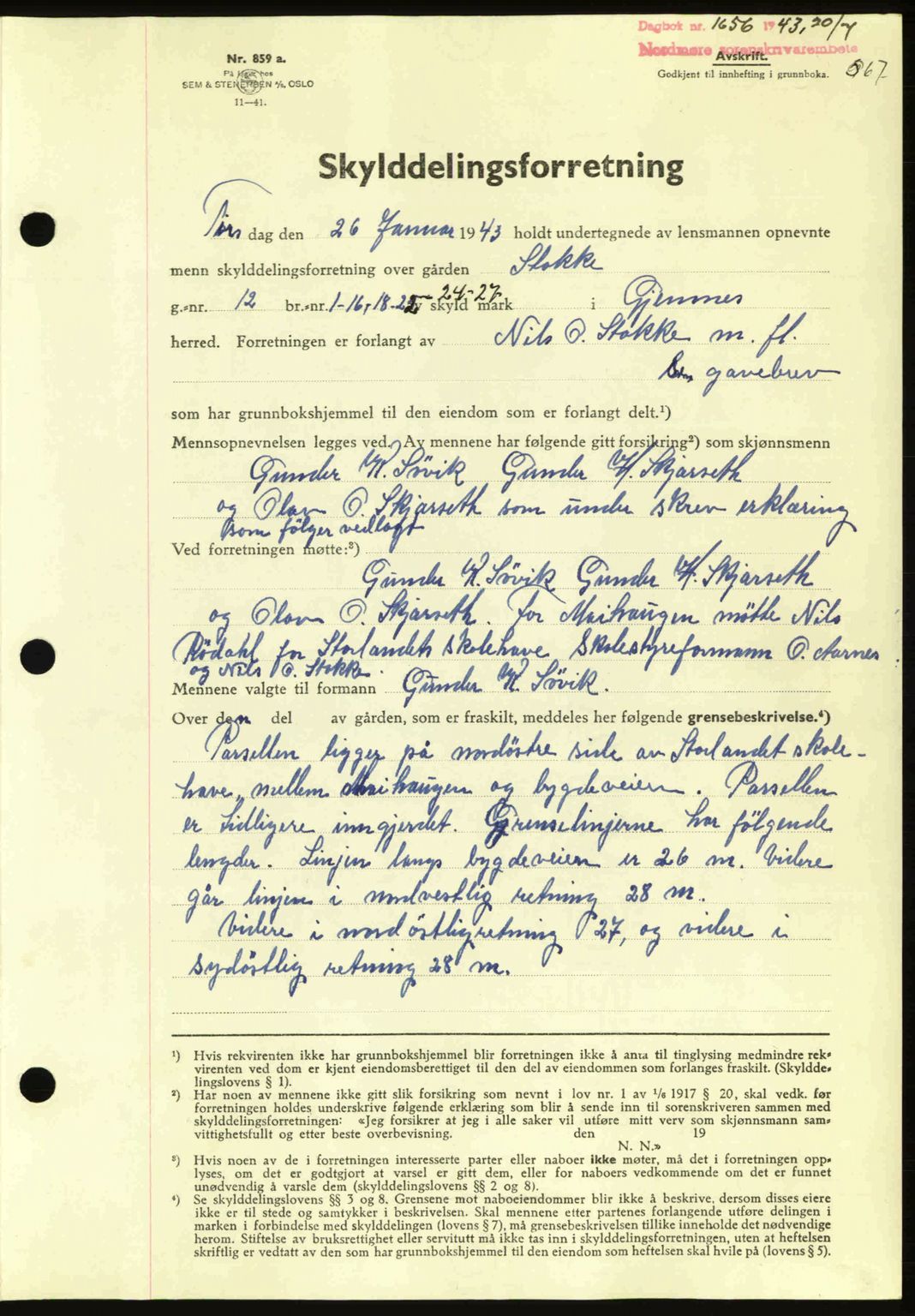 Nordmøre sorenskriveri, AV/SAT-A-4132/1/2/2Ca: Pantebok nr. A95, 1943-1943, Dagboknr: 1656/1943