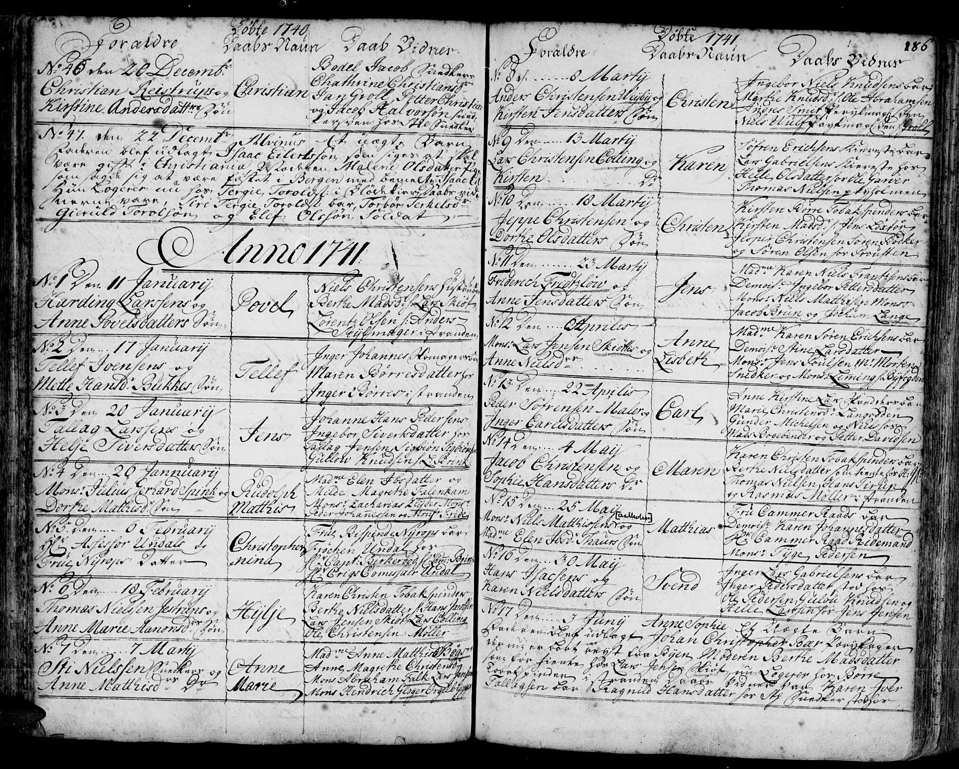 Arendal sokneprestkontor, Trefoldighet, AV/SAK-1111-0040/F/Fa/L0001: Ministerialbok nr. A 1, 1703-1815, s. 186