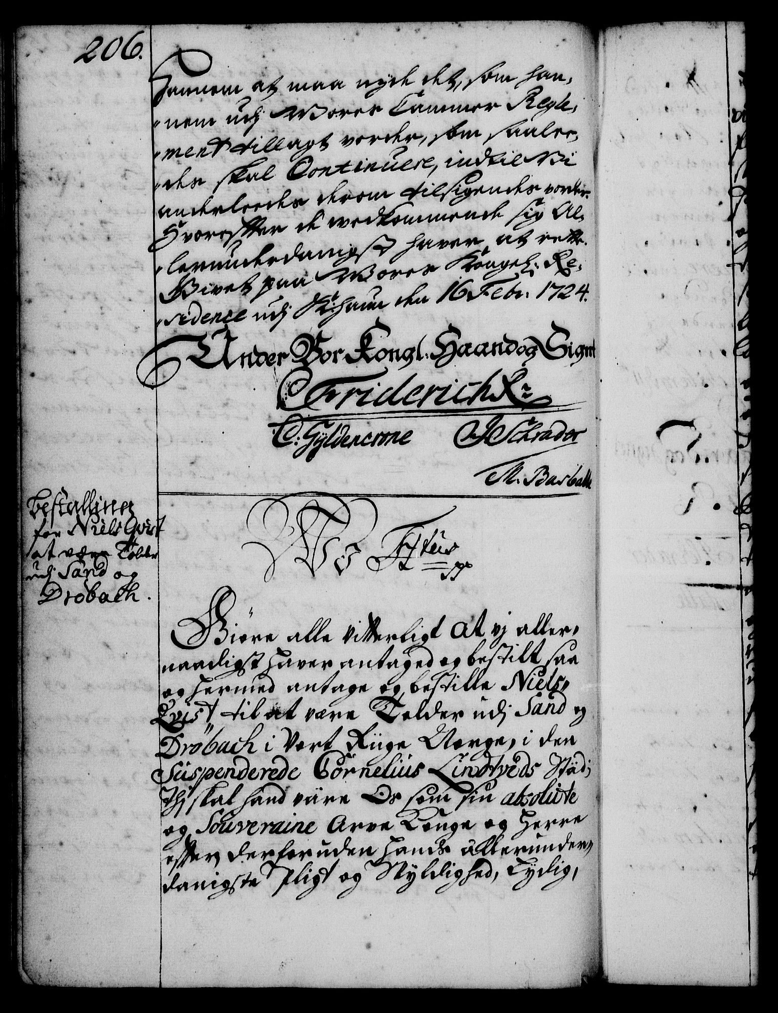 Rentekammeret, Kammerkanselliet, RA/EA-3111/G/Gg/Gge/L0001: Norsk bestallingsprotokoll med register (merket RK 53.25), 1720-1730, s. 206