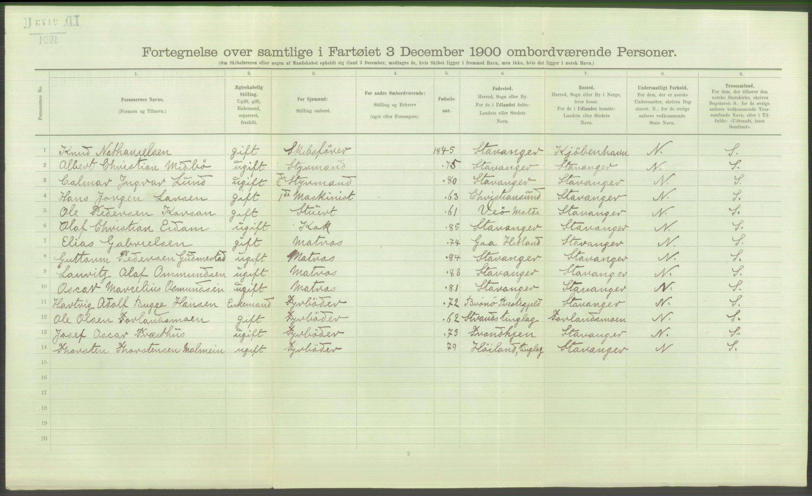 RA, Folketelling 1900 - skipslister med personlister for skip i norske havner, utenlandske havner og til havs, 1900, s. 5628